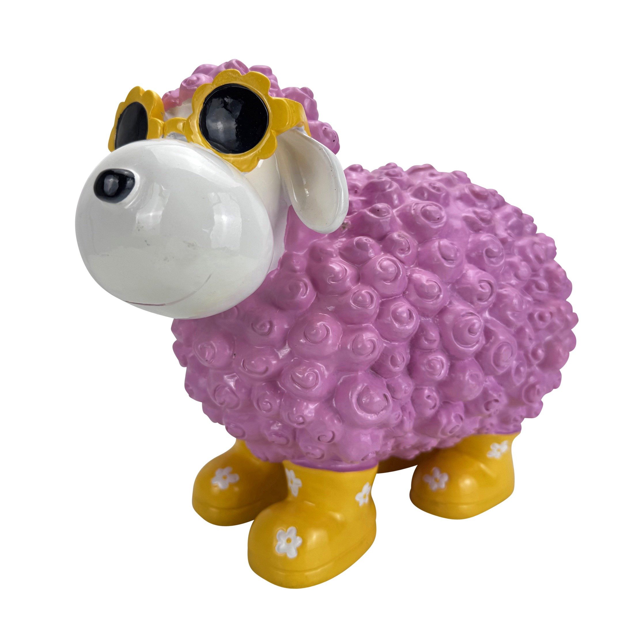 Online-Fuchs Gartenfigur cooles Schaf mit Sonnenbrille - Deko Figuren Garten, Balkon & Terrasse, (mit Blumensonnenbrille, wetterfest), aus langlebigem Kunstharz gefertigt, für außen geeignet - 30 cm groß