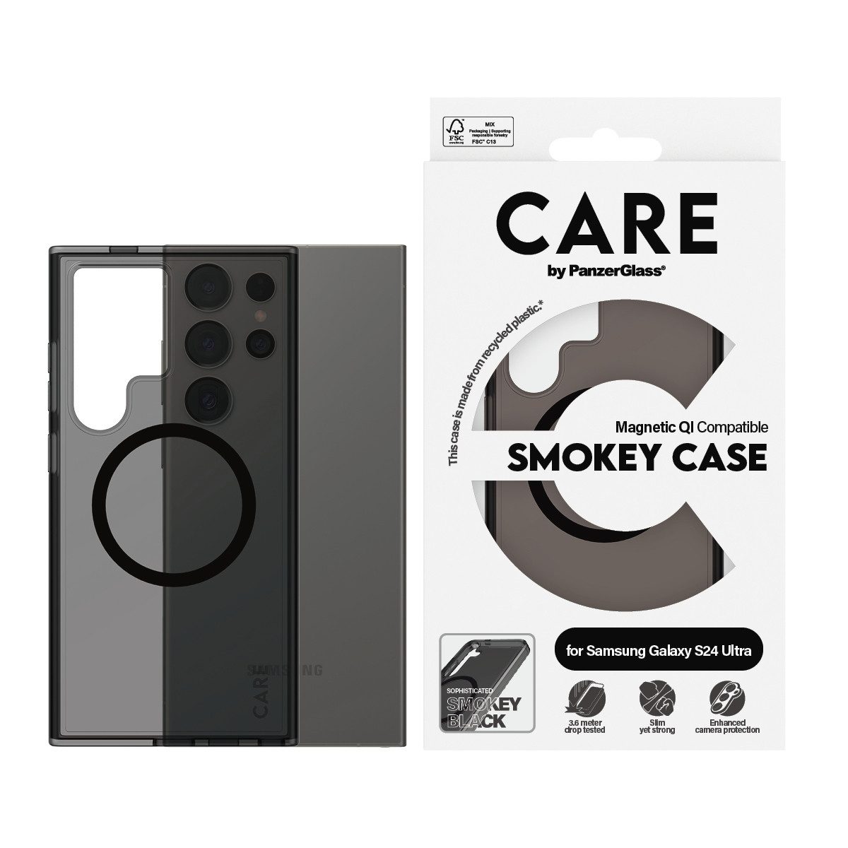 CARE by PanzerGlass Handyhülle Magnetic Compatible Smokey Case für Samsung Galaxy S24 Ultra, Backcover, Schutzhülle, Handyschutzhülle, Case, Schutzcase, stoßfest