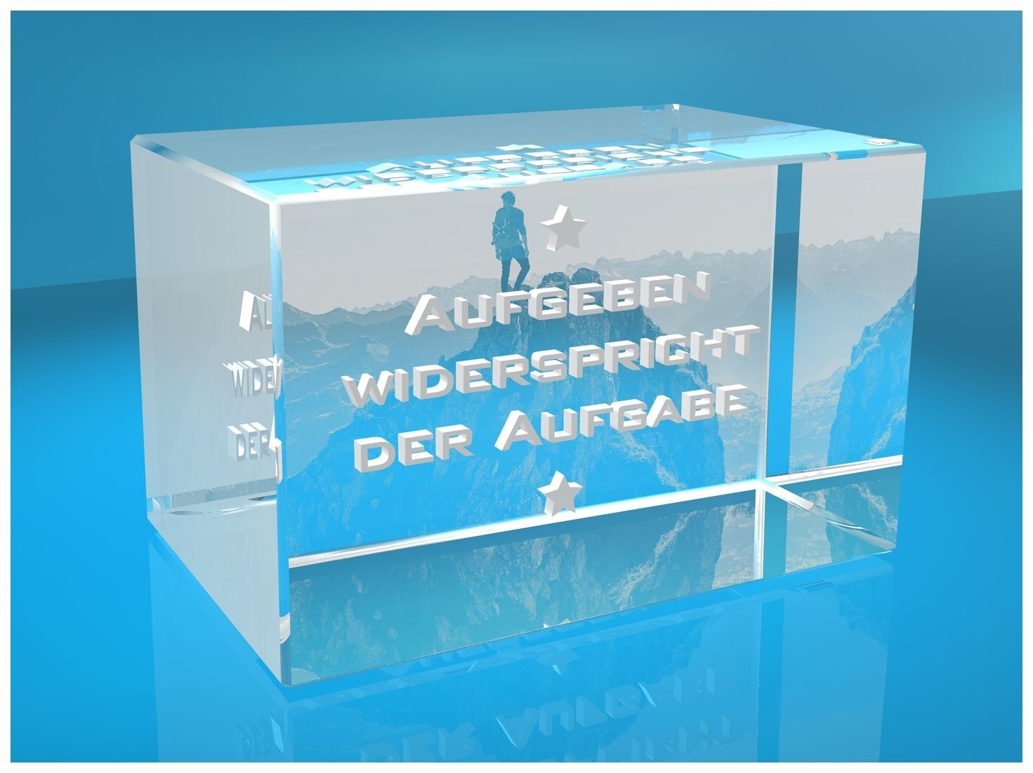 Dekofigur 3D Glasquader Motivationsspruch Aufgeben widerspricht günstig online kaufen
