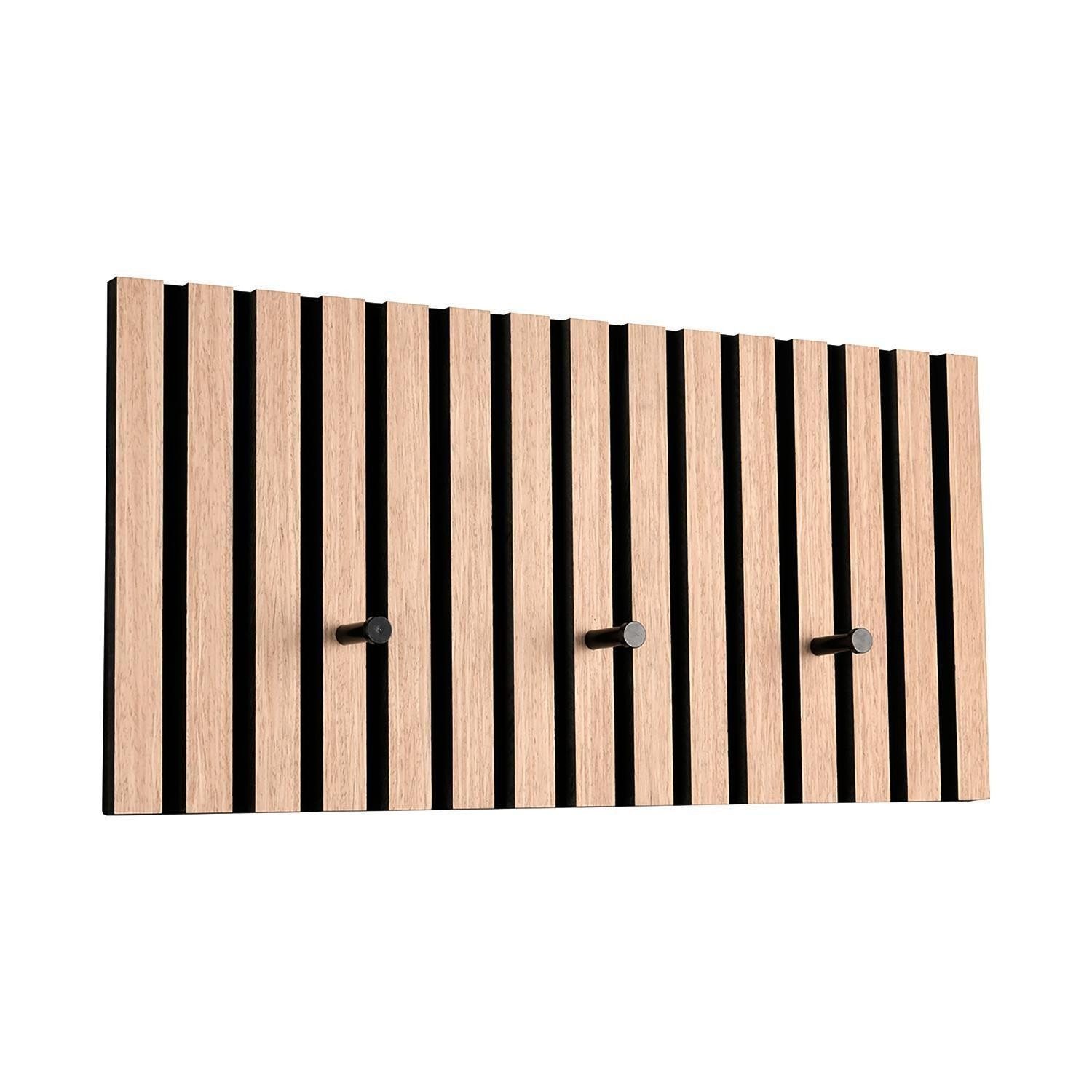 MIRRORS AND MORE Garderobenpaneel GRACE, Artisan Eiche Dekor, Schwarz, MDF, 3 Haken, B 60 x H 30 x T 7,5 cm