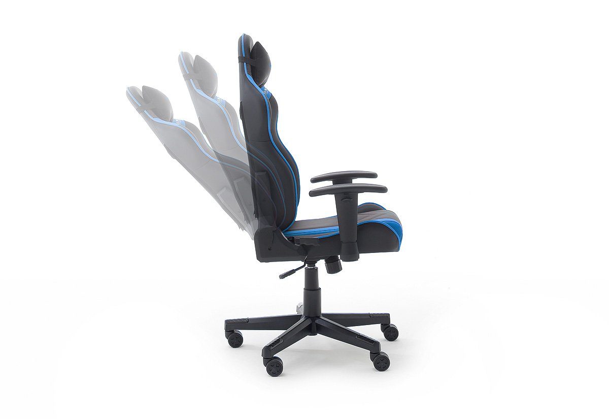 DXRacer Gaming Chair DXRacer (Chefsessel in schwarz und blau), Wippfunktion  bis 135°, Armlehnen höhenverstellbar, Bezug Kunstleder