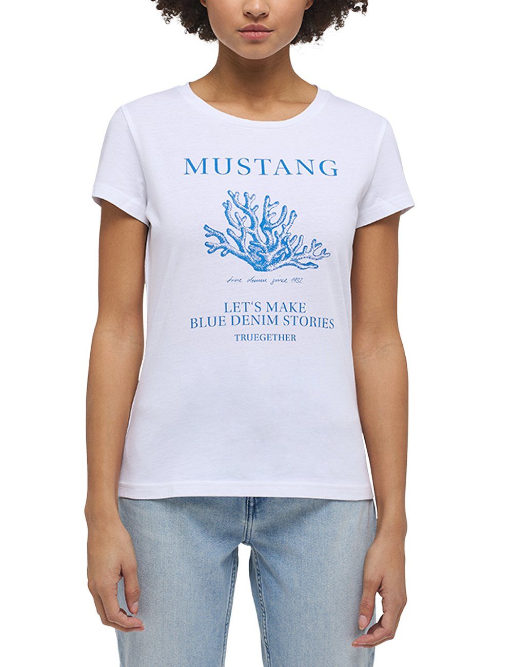 weiß MUSTANG T-Shirt Mustang Print-Shirt Kurzarmshirt