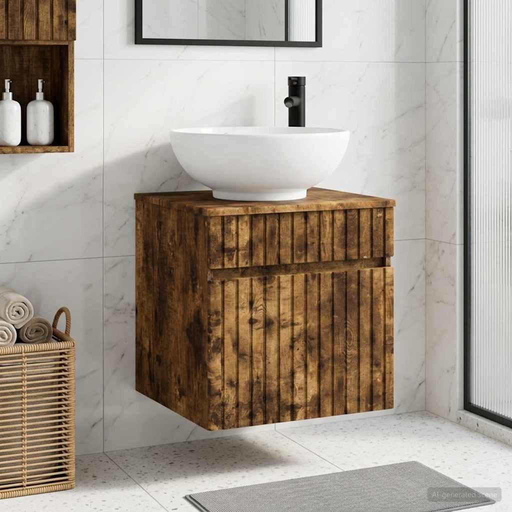 furnicato Waschbeckenunterschrank Waschbecken-Unterschrank 49 x 44,5 x 66,5 cm Räuchereiche Badezimmerunterschrank mit Schubladensystem für mehr Stauraum