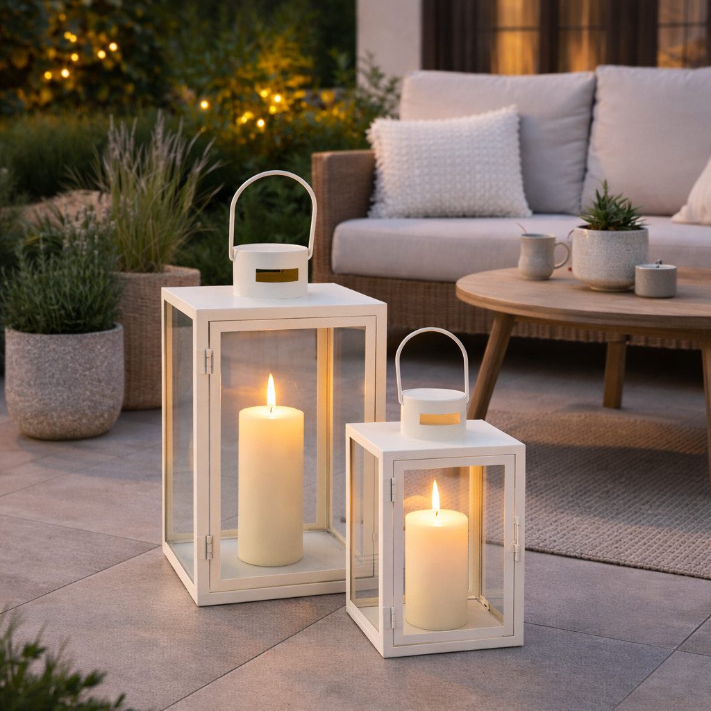 Mojawo Laterne 2tlg Metall Laternen Set Cremeweiß Gartenlaterne Windlicht c günstig online kaufen
