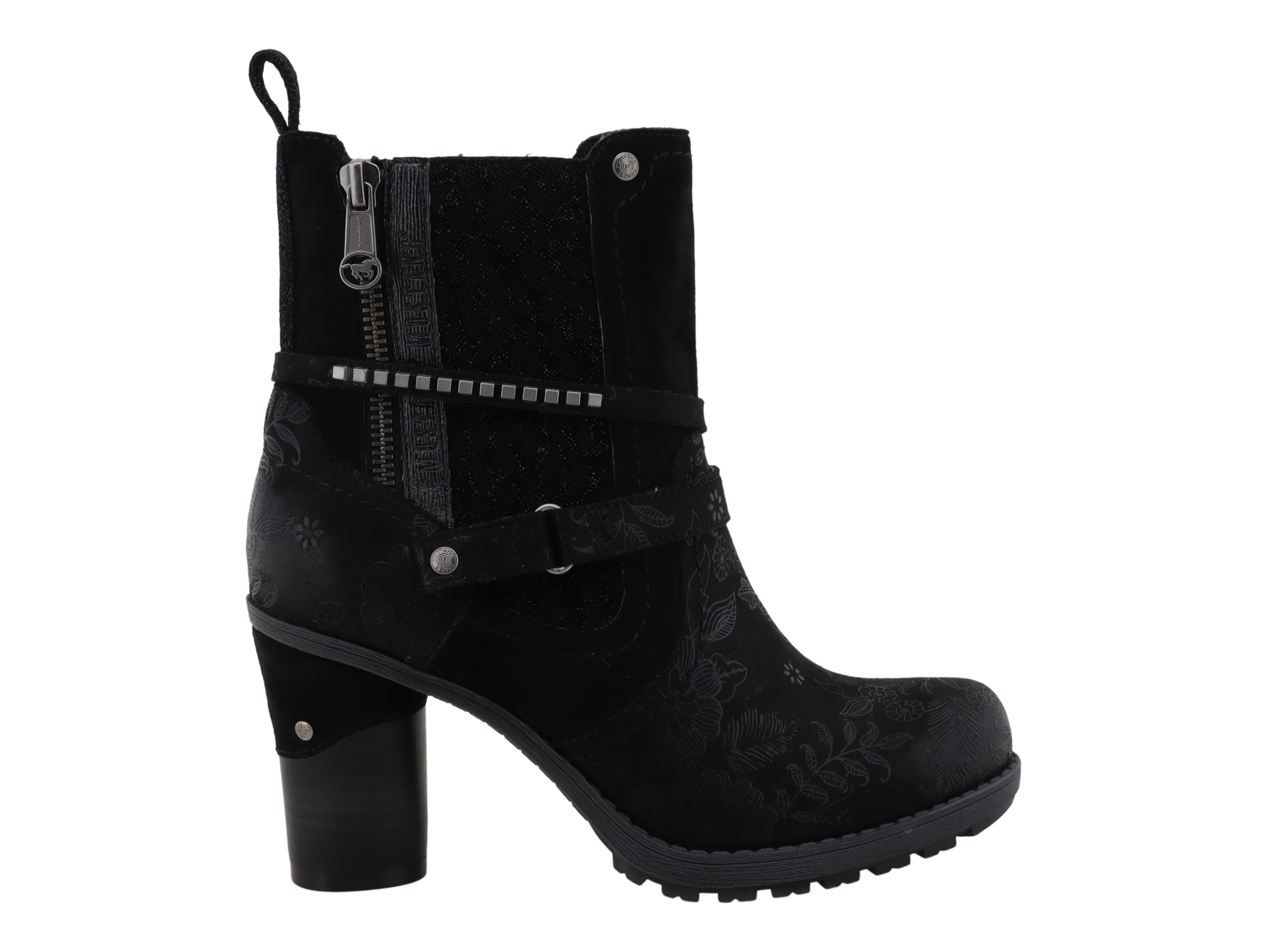Mustang Shoes Mode-Stiefel Stiefelette Blockabsatz, Boots mit Zierreißverschluss und Zierriemchen