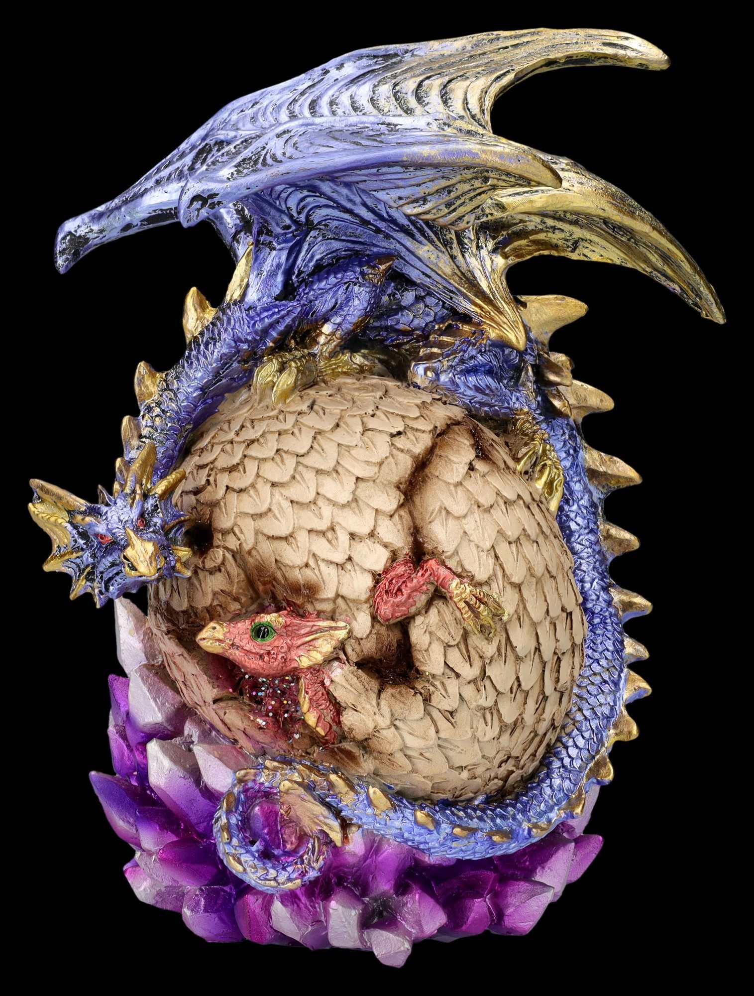 Figuren Shop GmbH Dekofigur Drachen Figur – Kristallwächter Statue Fantasy Skulptur 18cm Dekofigur