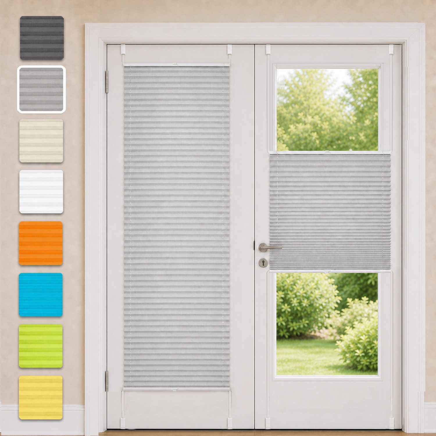 OUBO Plissee ohne Bohren Klemmfix, lichtdurchlässig Rollo, Lichtschutz, Easyfix, Klemmfix, mit Klemmträger, Sichtschutz und Sonnenschutz für Fenster & Tür