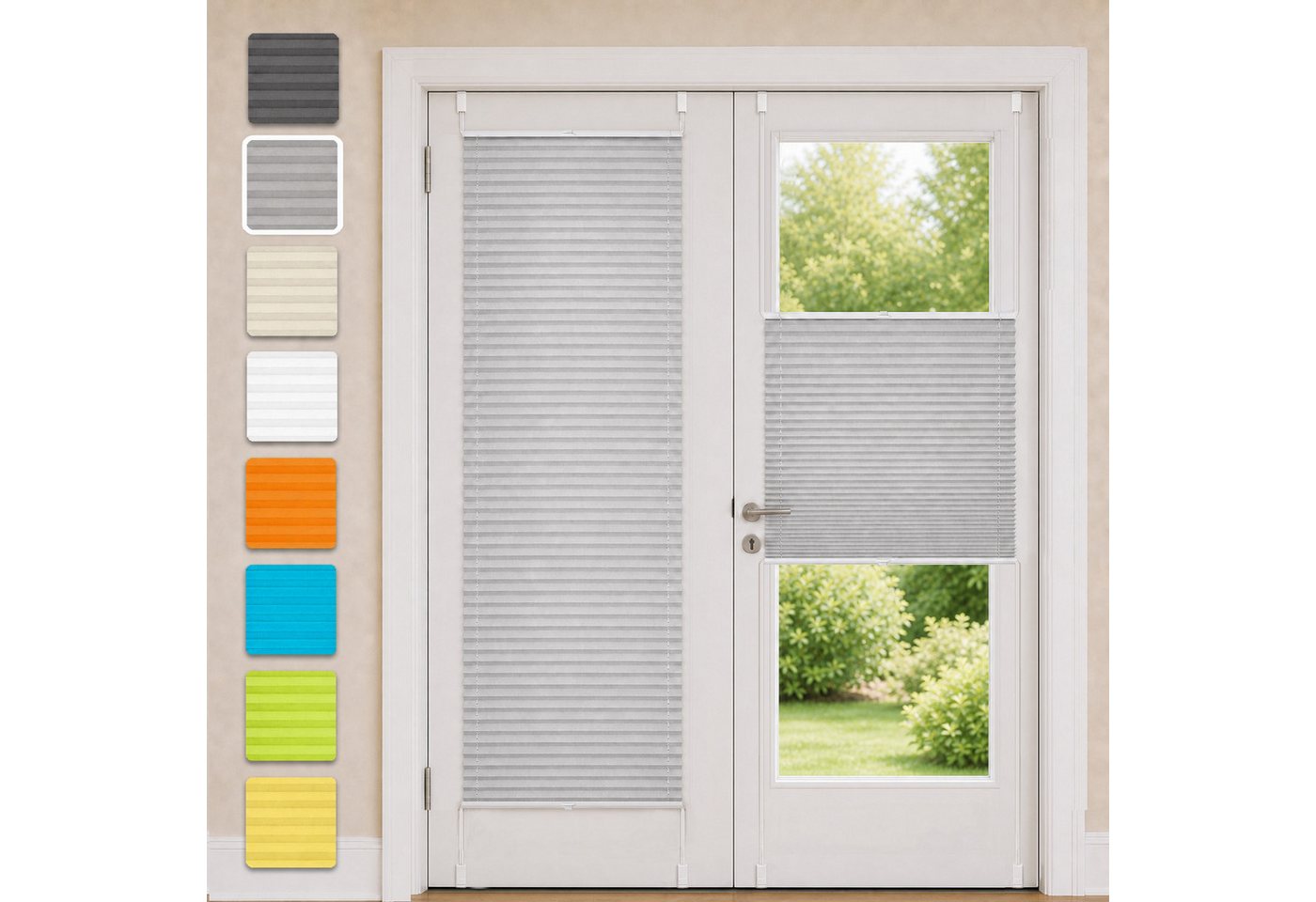OUBO Plissee ohne Bohren Klemmfix, lichtdurchlässig Rollo, Lichtschutz, Easyfix, Klemmfix, mit Klemmträger, Sichtschutz und Sonnenschutz für Fenster & Tür