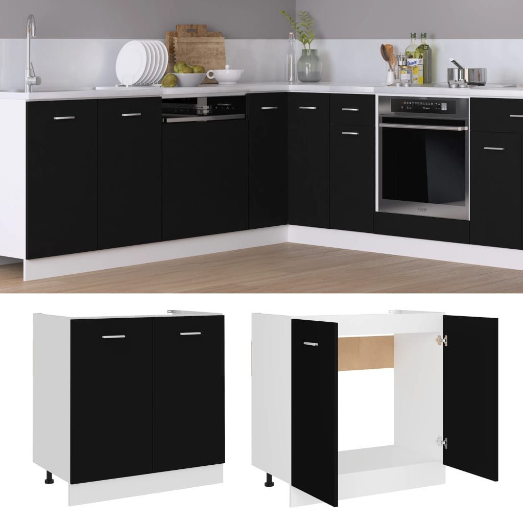DOTMALL Spülenschrank Spülenunterschrank Lyon Schwarz 80x46x81,5 günstig online kaufen