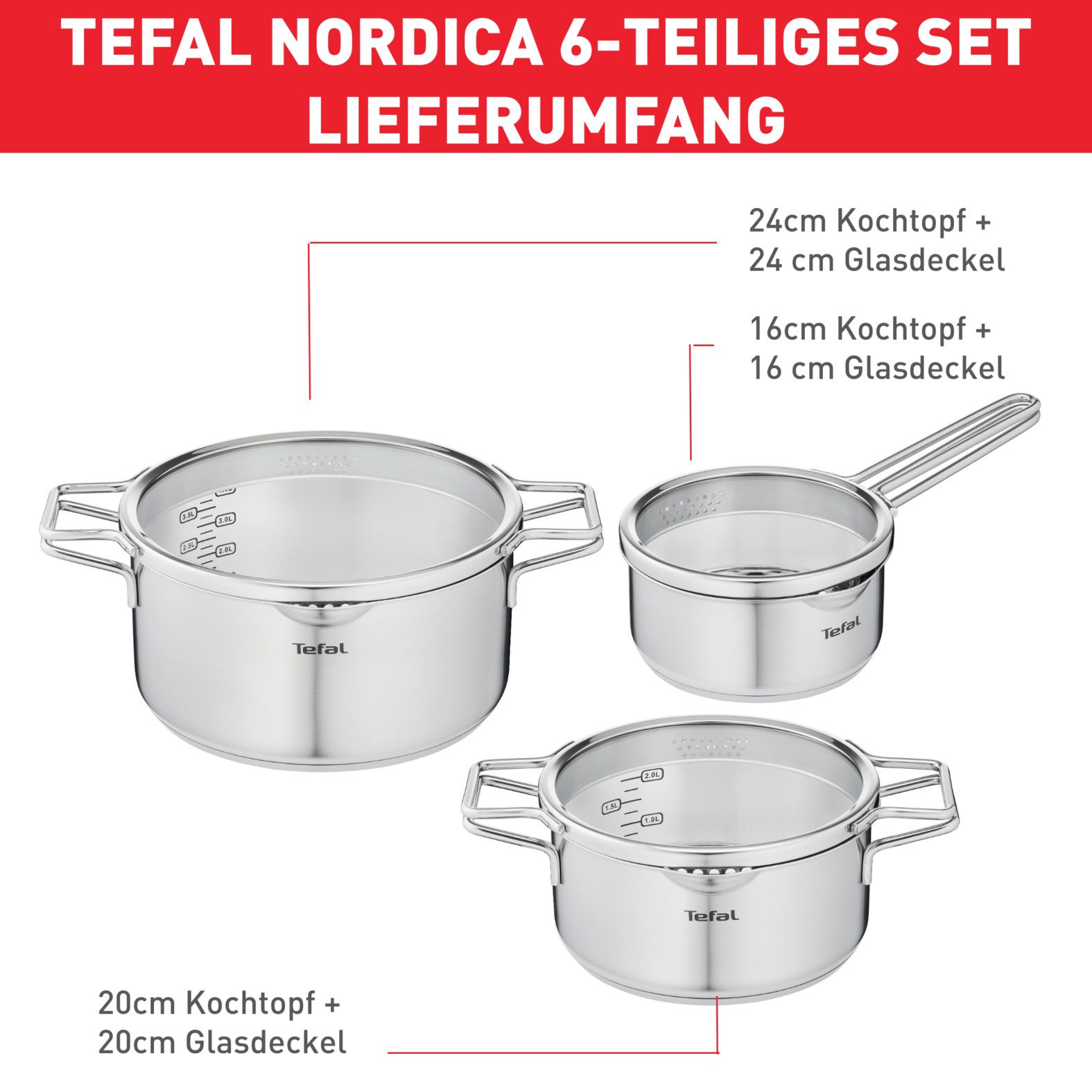 Tefal Topf-Set Jamie Oliver Ingenio G6, Topfset Induktion mit Pfannen, Edelstahl (Set, 6-tlg., Bratpfanne 28 cm, Kasserollen 16/20 cm, Schmorpfanne 24 cm, 3 Dec – Bild 5 von 5