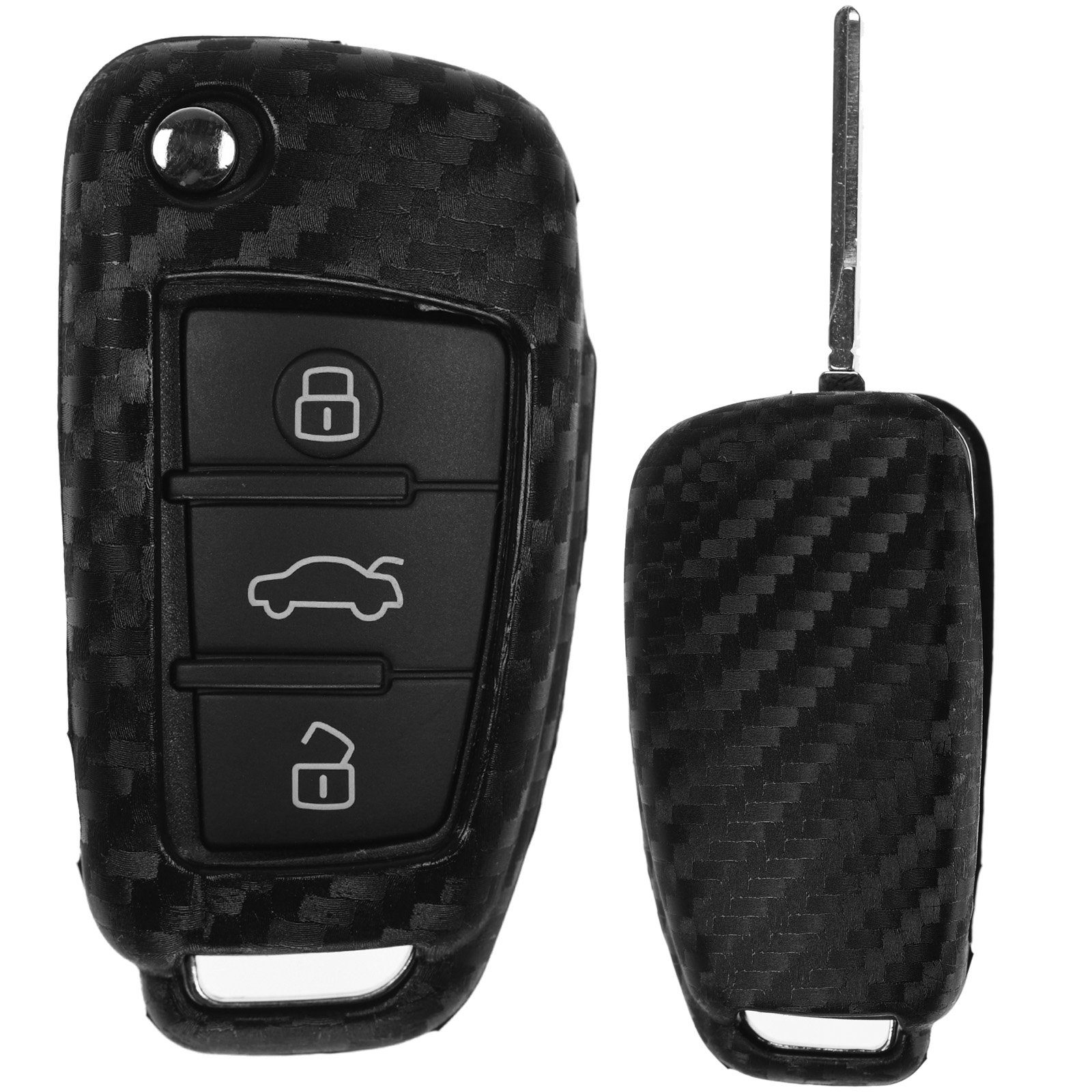 mt-key Schlüsseltasche Autoschlüssel Softcase Silikon Schutzhülle im Carbon Look, für Audi A1 S1 A3 S3 A4 A6 S6 TT Q3 Q7 R8 8P 8V B7 C6 8J 8U 4L 8X
