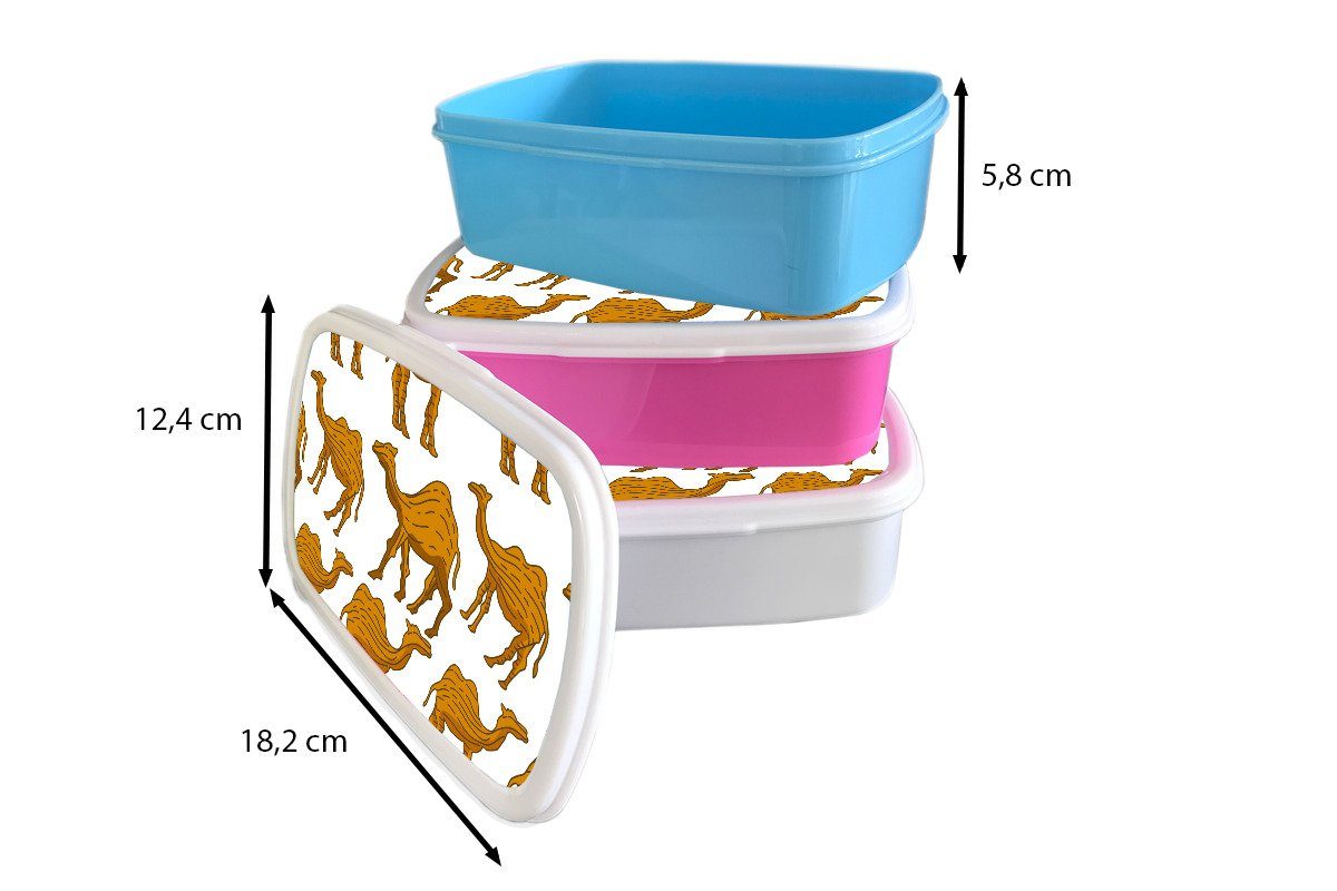 Muster, Kunststoff, Mädchen Kamel und und Brotdose, - Erwachsene, Holz für Brotbox MuchoWow Jungs für Kinder weiß Lunchbox (2-tlg), -