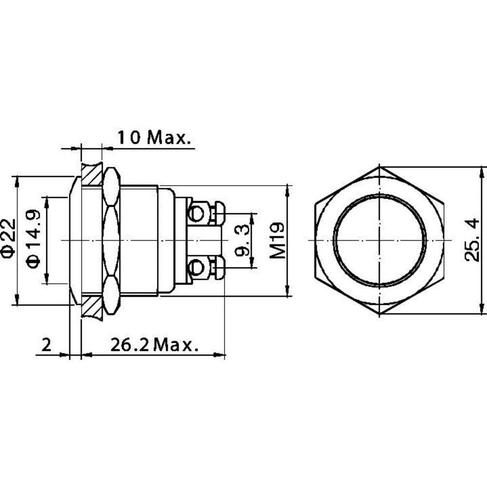 TRU COMPONENTS Schalter Vandalismusgeschützter Taster mm V/DC Betätiger A, 2 48 flach 19