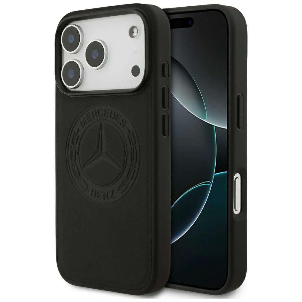 Mercedes Benz Handyhülle iPhone 17 Pro Echtleder schwarz Vintage Logo MagSafe 6,3 Zoll, Kantenschutz
