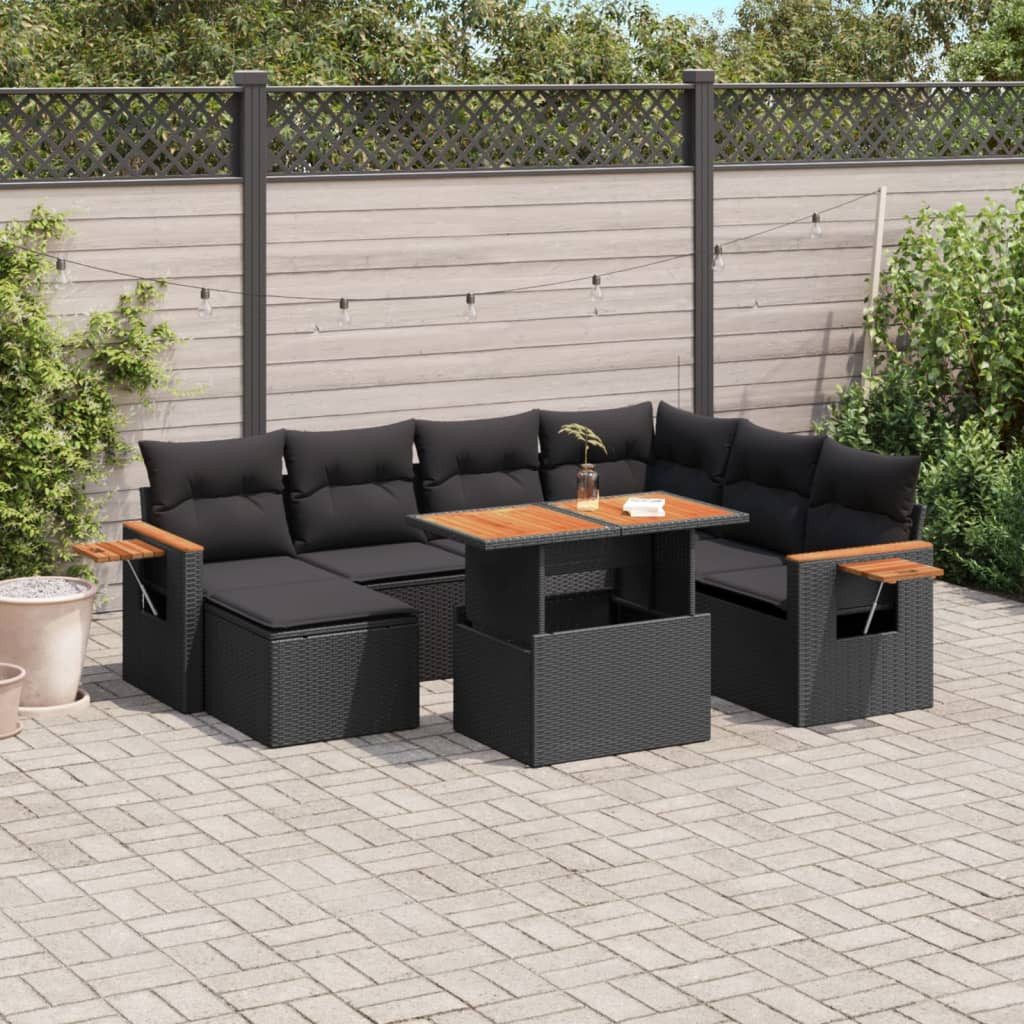 Garten-Essgruppe Garten-Sofagarnitur Schwarz PE-Rattan Echtholz 100x55x44/73 cm