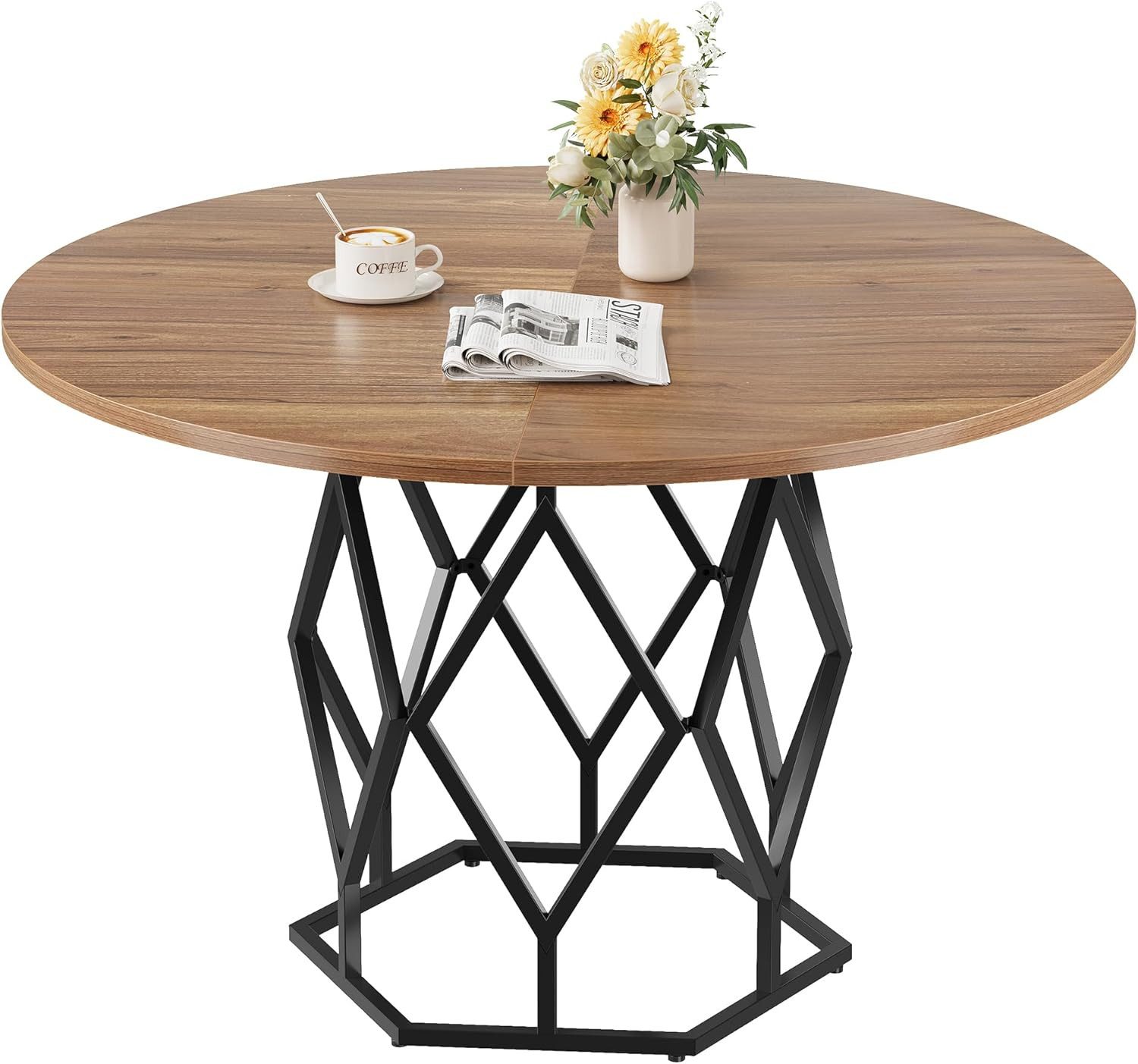 GarveeMore Esstisch Runder,120cm Landhaus-Esstisch für 4-6 Personen, runder Küchentisch für Küche, Esszimmer und Wohnzimmer