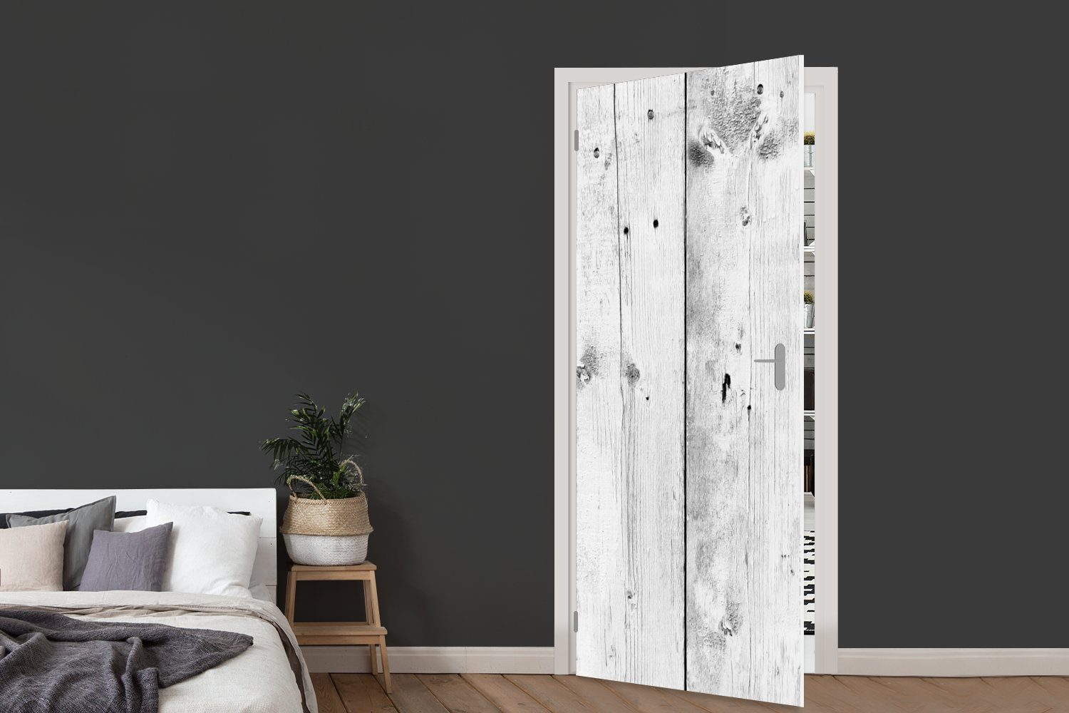 Türtapete Tür, Vintage Weiß, - für bedruckt, 75x205 Holz St), - (1 Matt, MuchoWow cm Fototapete Grau Türaufkleber, -