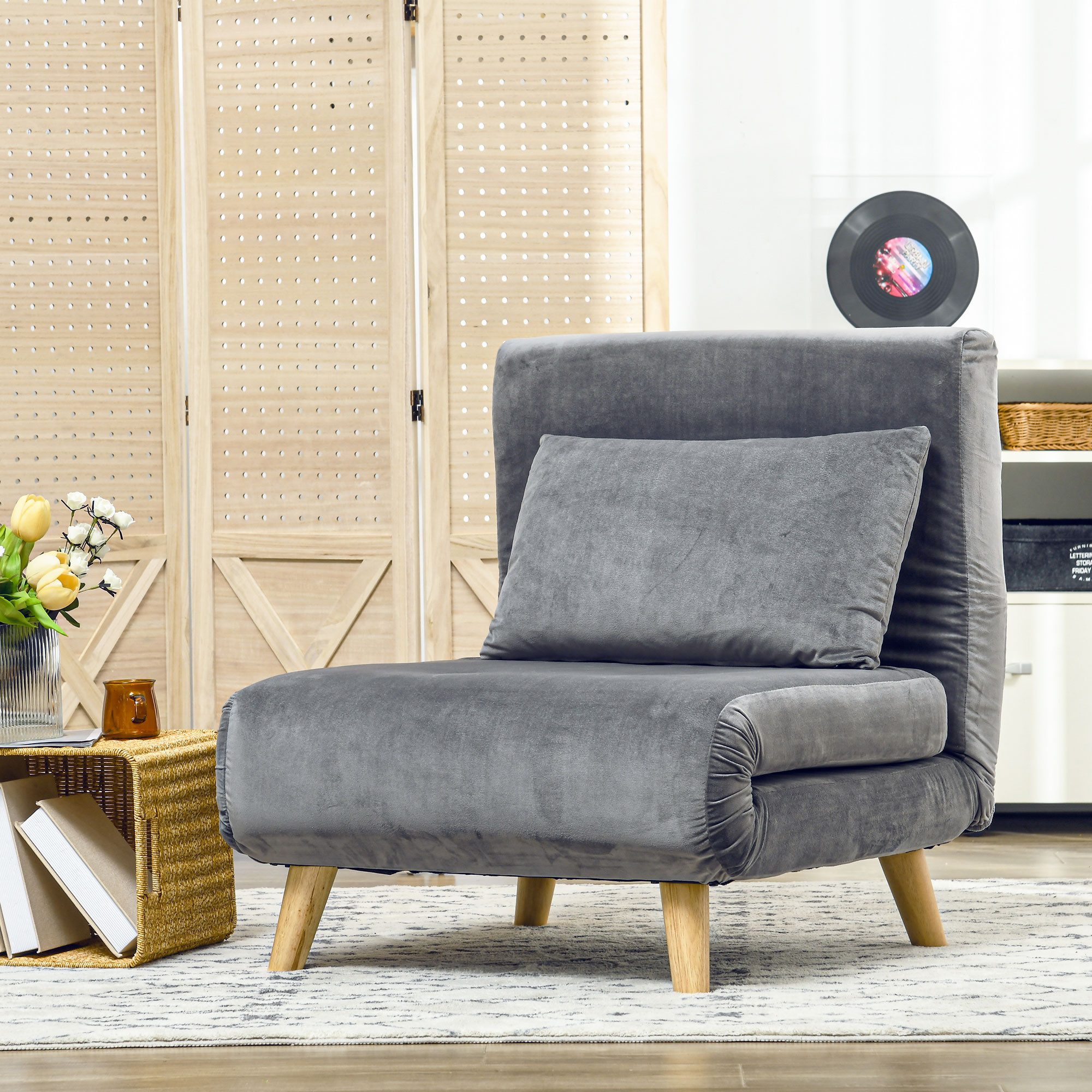 HOMCOM Schlafsofa Schlafsessel klappbar mit Bettfunktion, Gästebett in Leinenoptik, Klappsessel 1 Teile, für Wohnzimmer, Grau