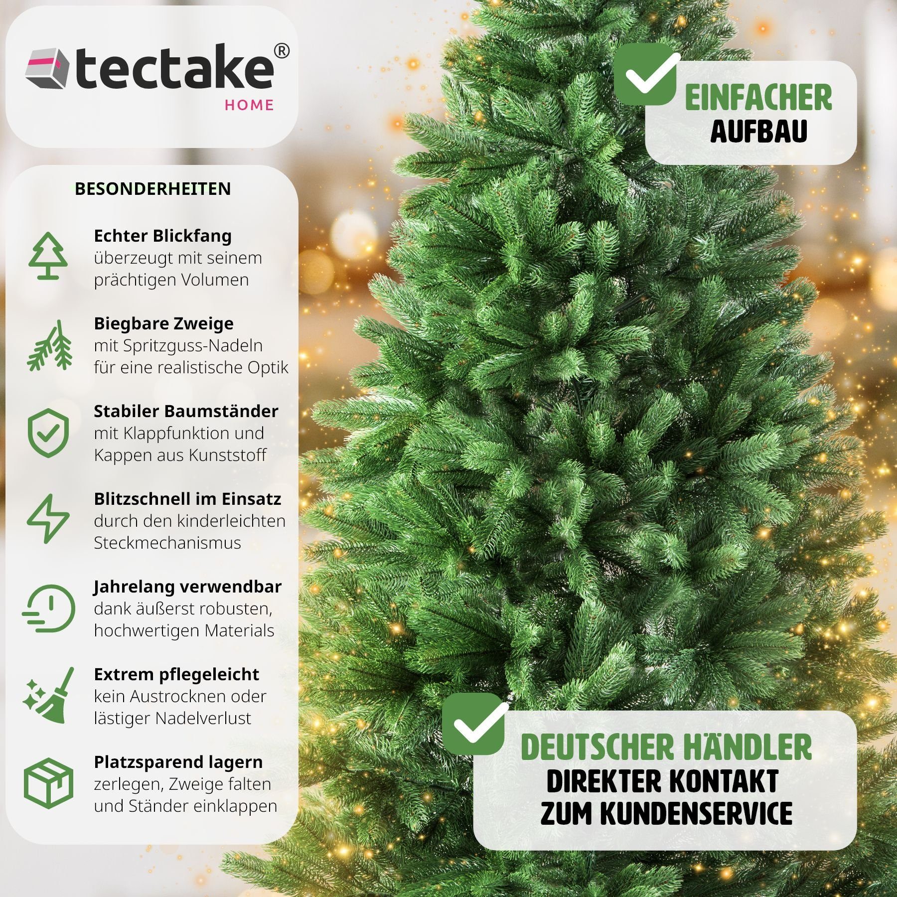 tectake Künstlicher Weihnachtsbaum Weihnachtsbaum Baum 742 Spitzen mit grün, Metallständer, künstlich Undekorierter/Unbeleuchteter