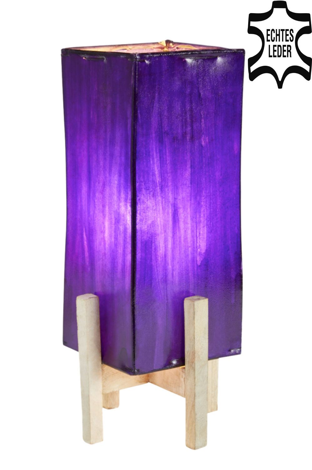Stehlampe Ledertischlampe Janka Lila mit weißem Gestell