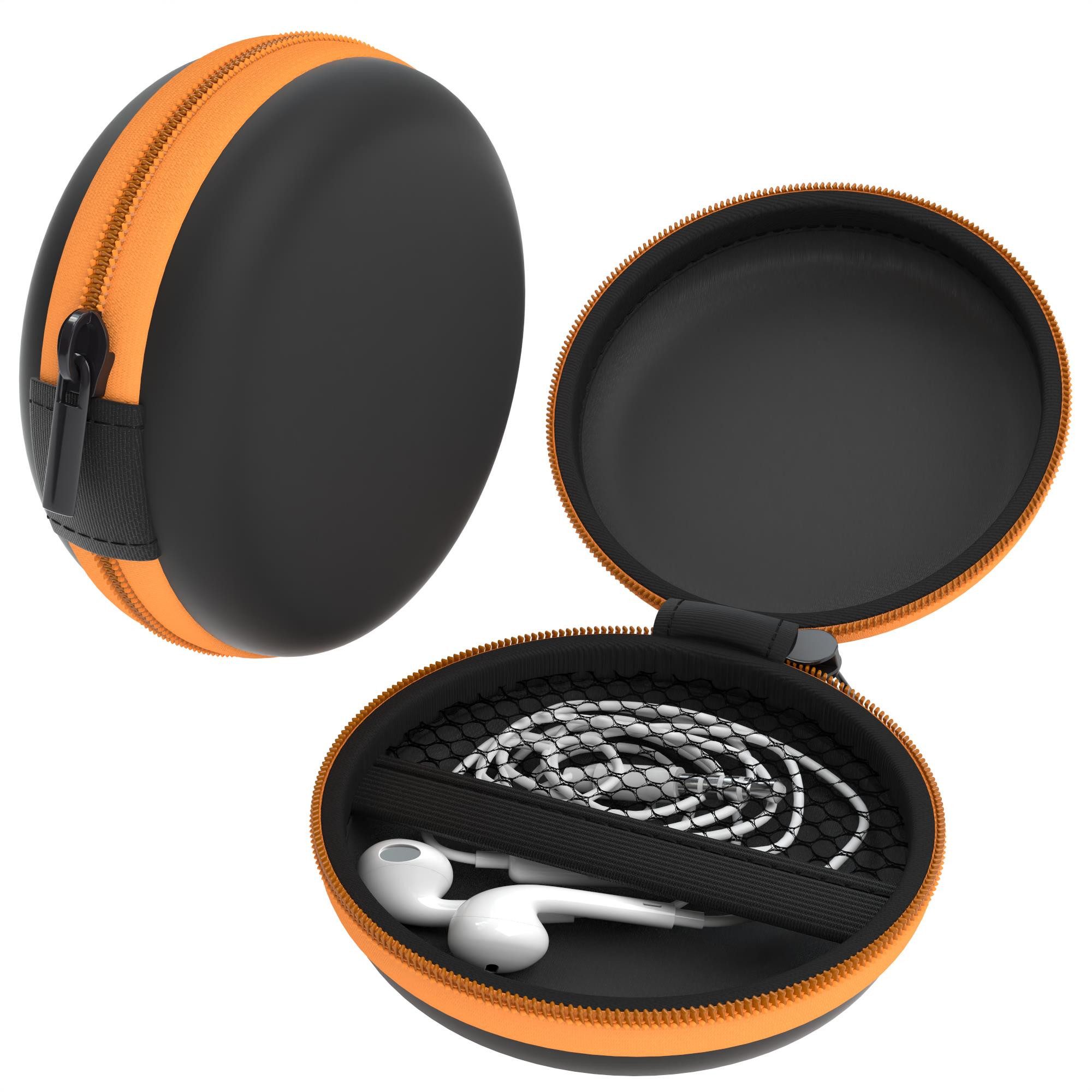 EAZY CASE Kopfhörer-Schutzhülle Universal Tasche für In-Ear Kopfhörer mit Netzfach, Cover für Kopfhörer Reißverschluss rundum Schutz Netzfach rund Orange
