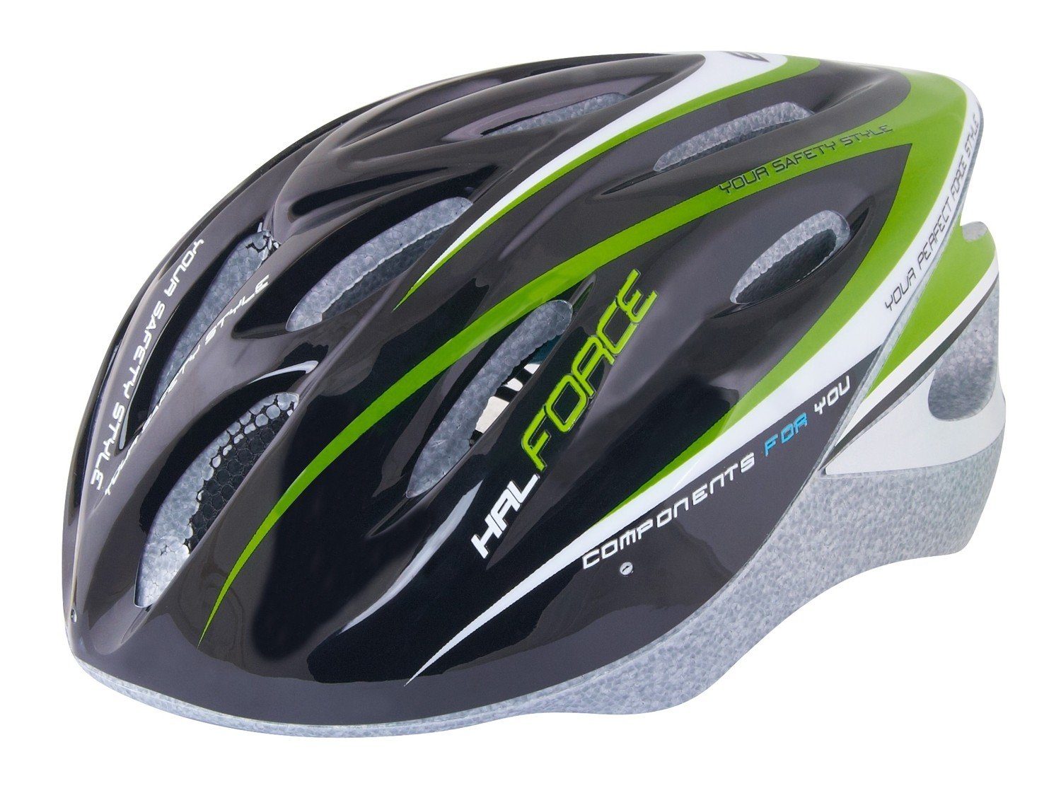 Fahrradhelm Helm FORCE HAL schwarz (grünweiss) L - XL