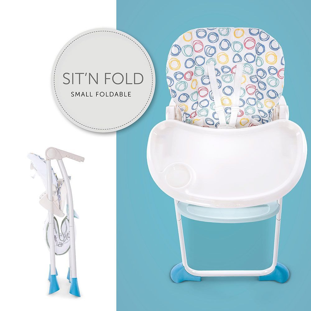 Hauck Hochstuhl Sitn Fold - Circles Multi, Kinderhochstuhl ab 6 Monate bis 15 kg mit Tisch, Verstellbar, klappbar