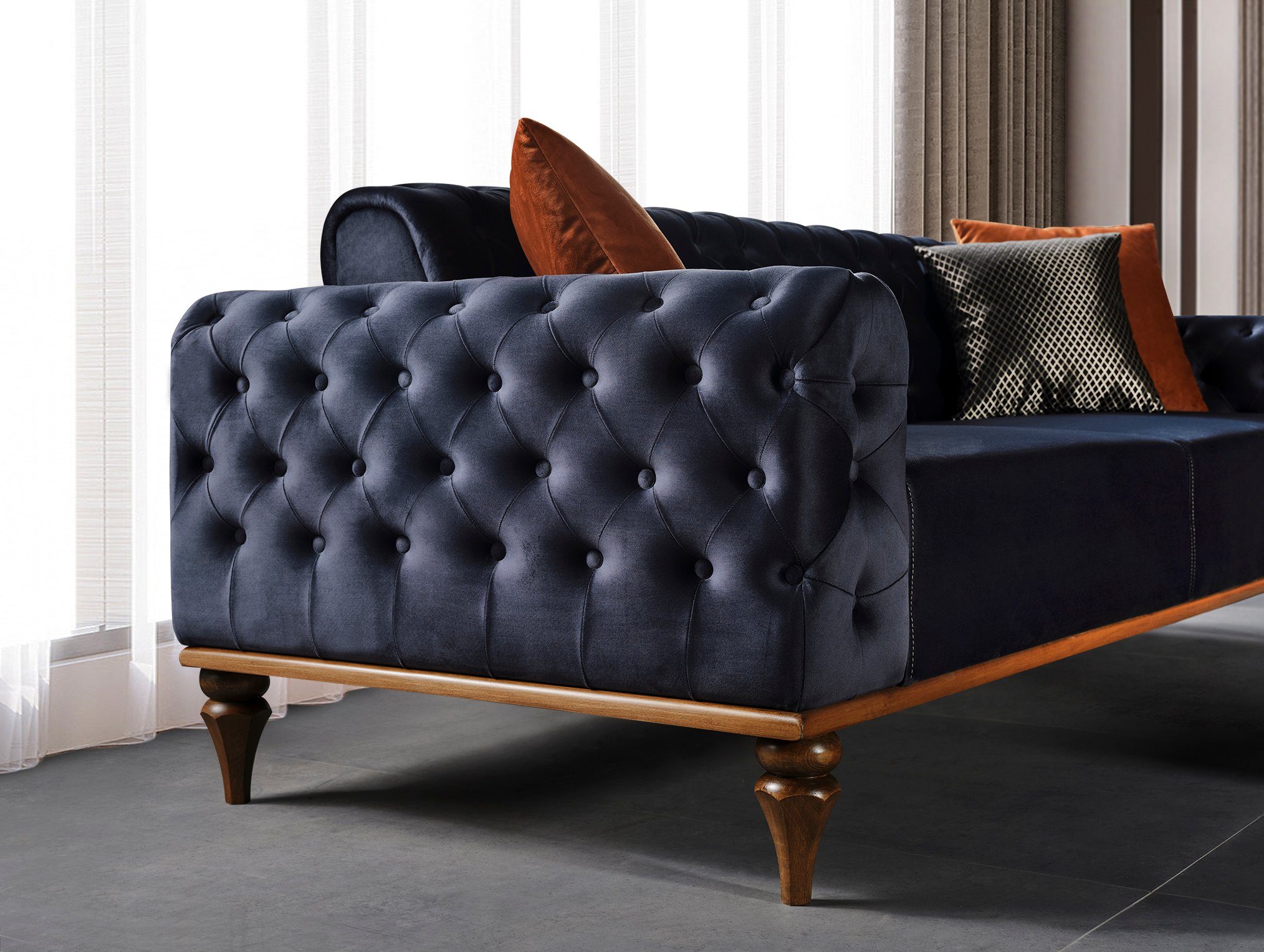Villa 1 Mikrofaser Handmade Sofa Quality,strapazierfähiger Samtstoff Möbel Kingston, Blau Teil,