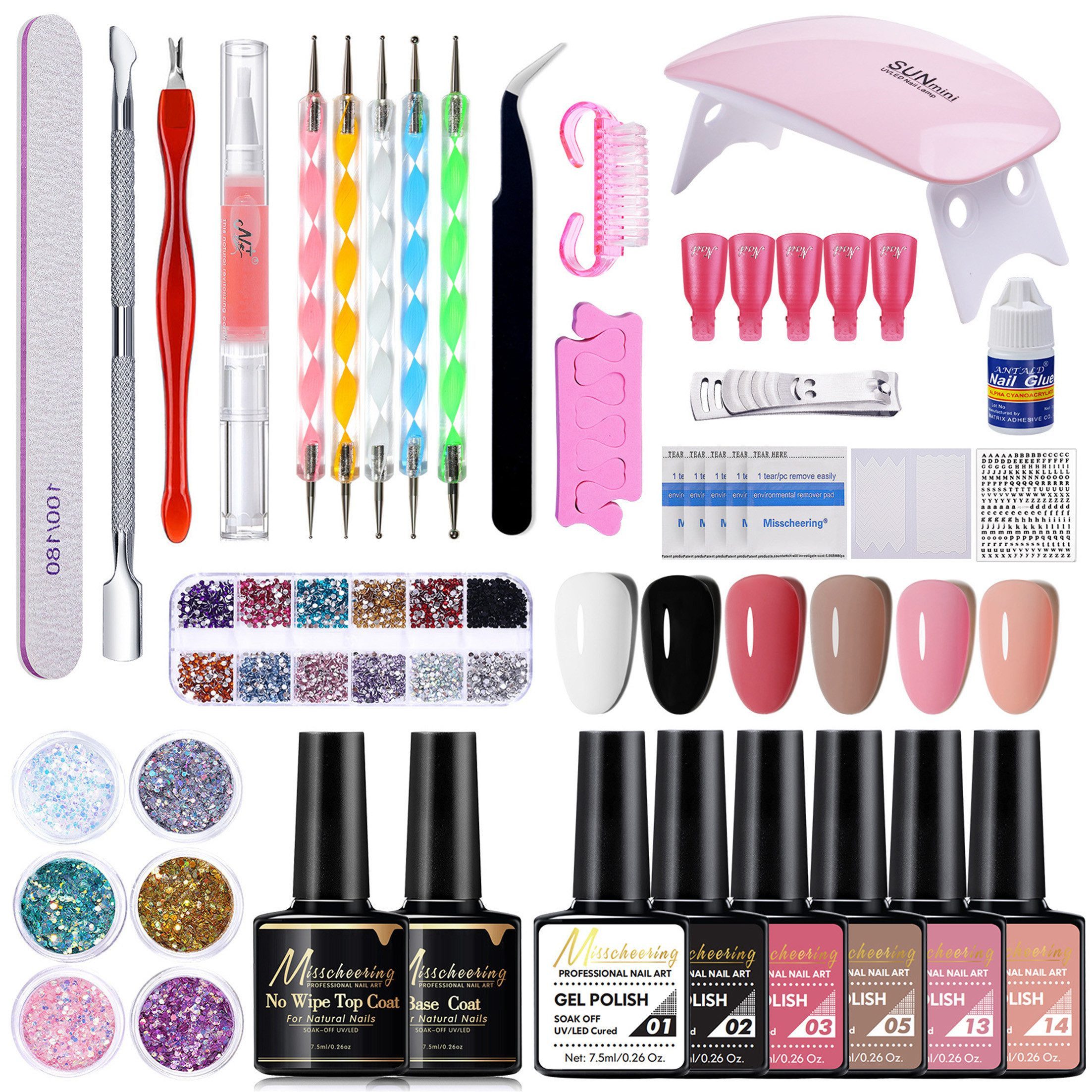 KINSI UV-Nagellack-Set UV Gel Nagellack Set 6 Farben + LED Lampe – Komplettes Maniküre Set, mit Feile,Topcoat & Reinigungstüchern – Geschenk für Frauen
