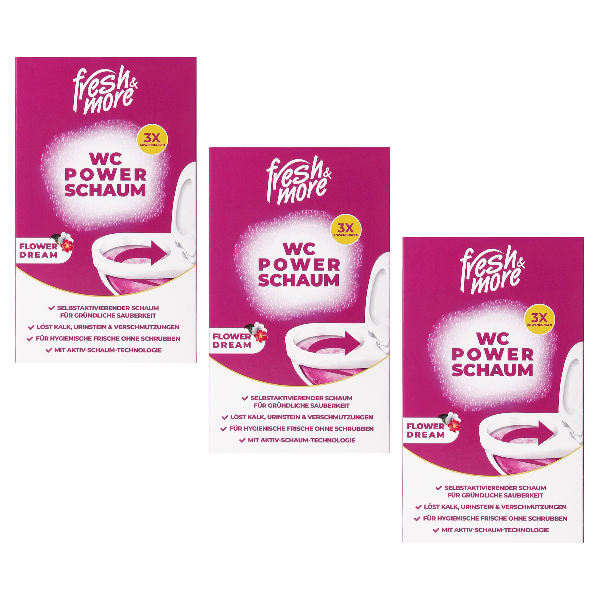 fresh & more PowerSchaum WC-Reiniger (3 Beutel à 100 g = 3-teiliges Set selbstschäumend, ohne Bürsten)