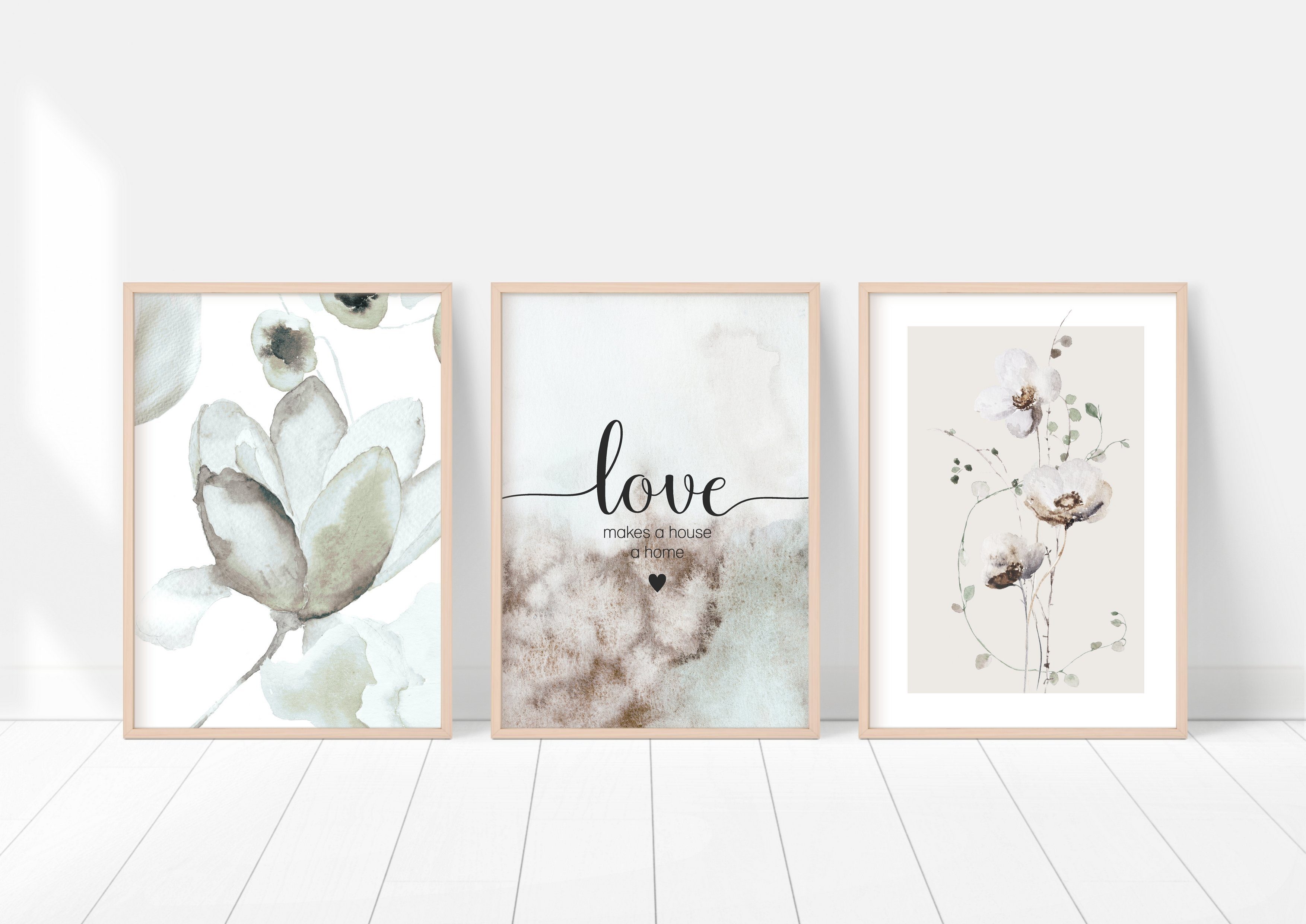 homestyle-accessoires Poster Bilder Wandbilder Bilderset LOVE MAKES A HOUSE A HOME 3er SET, Ohne Bilderrahmen