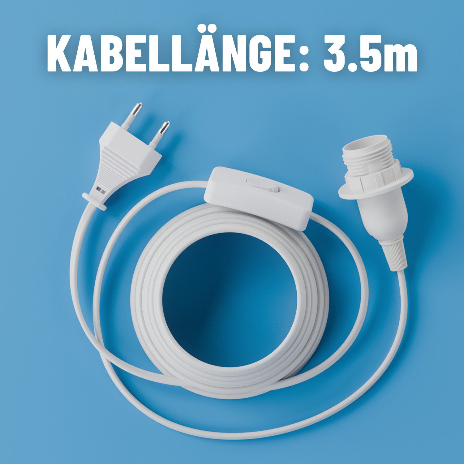 greate. Lampenfassung 1x Lampenfassung E14 mit Kabel + Schalter weiß 3,5 m, max. 60W 250V, (1-St)