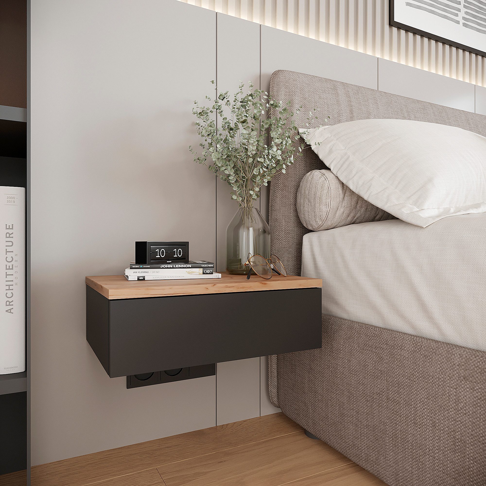 KOMTO Wandregal mit Schublade Monaco - Nachttisch Hängend Wandmontage, 1-tlg. – Bild 2 von 5