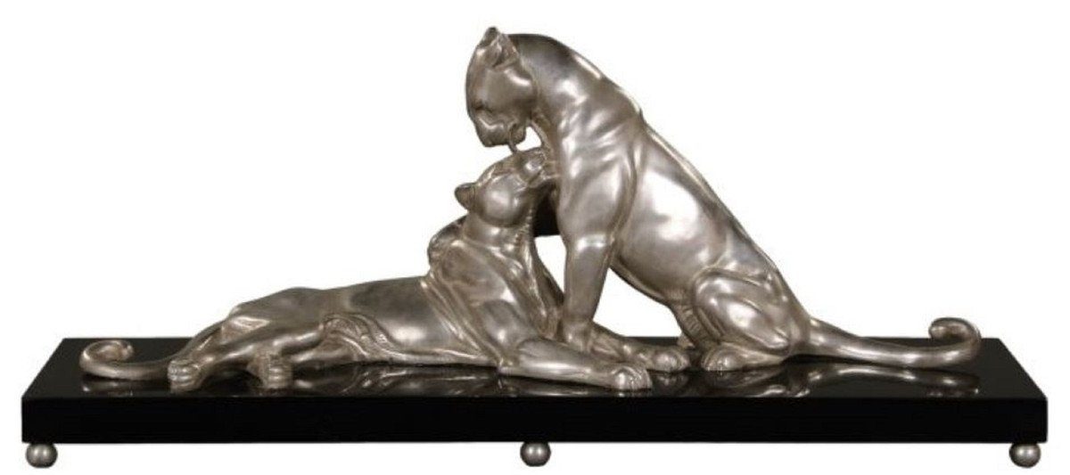 Luxus x Bronzefiguren cm Luxus 34 23 2 Silber Schwarz H. Dekofigur mit Holzsockel Tiger Deko Qualität / Casa - Padrino 83 x