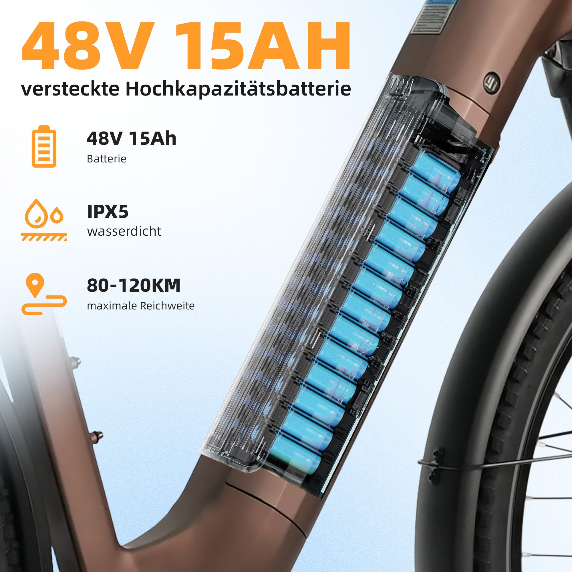 TTGO E-Bike Cityrad 28 Zoll, 70Nm, Drehmomentsensor, max. 120km, Federsattelstütze, 7 Gang SHIMANO, Kettenschaltung, Heckmotor, 720 Wh, 5 Stufen, Farbdisplay, E – Bild 5 von 5