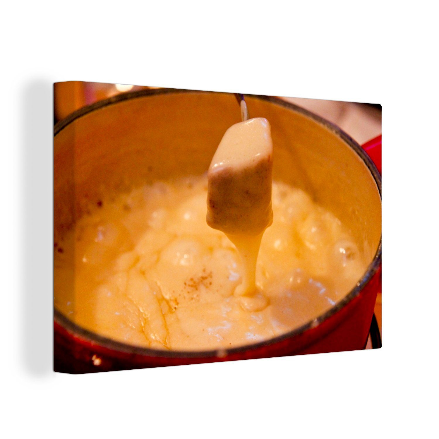 OneMillionCanvasses® Leinwandbild Ein 30x20 Schweizer Aufhängefertig, (1 Wanddeko, Fondue mit Käse, St), cm Leinwandbilder, Wandbild