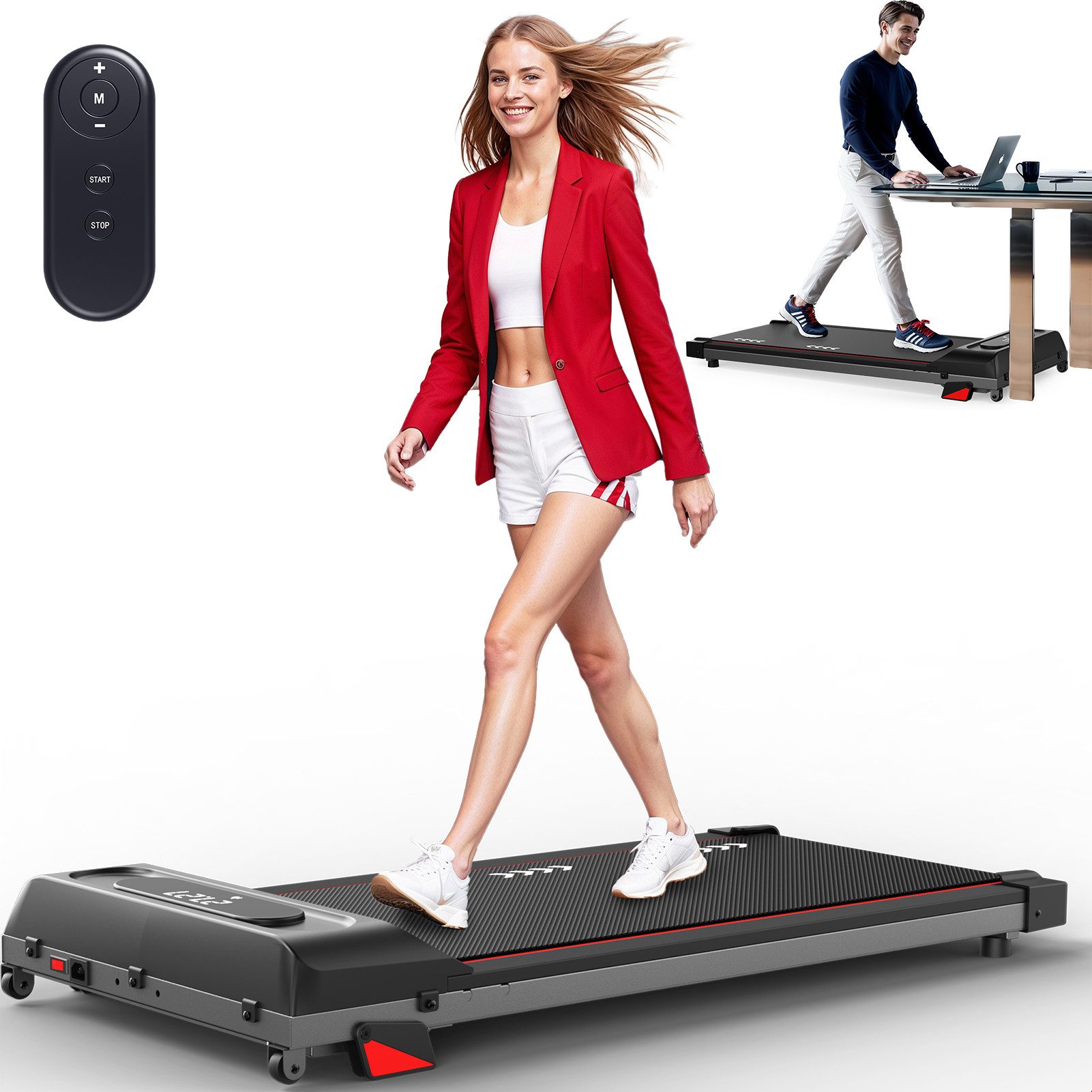 VOWVIT Laufband 4% Neigung, 1–6 km/h, 2,25 PS Motor, bis 100 kg belastbar (1-tlg), Schreibtisch Laufband Walking Pad für Homeoffice und zu Hause
