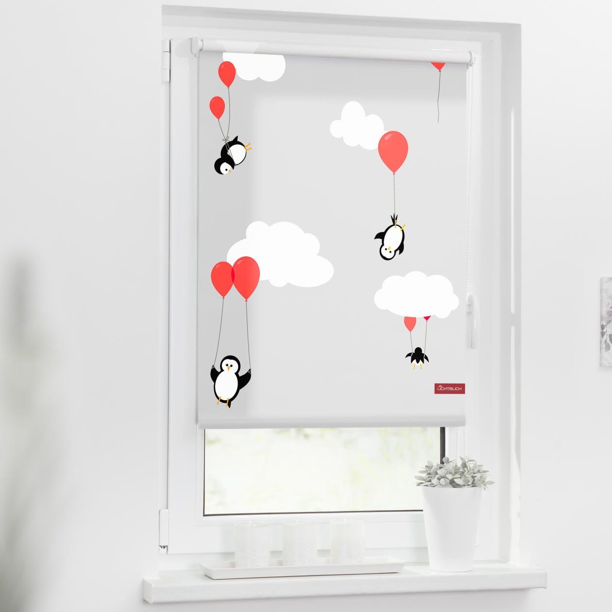 Seitenzugrollo Rollo Klemmfix, ohne Bohren, blickdicht, Pinguine - Rot, LICHTBLICK ORIGINAL, blickdicht, freihängend, Klemmfix