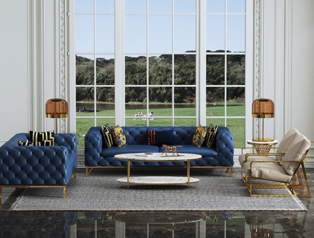 JVmoebel Sofa Kompletts Set Sofagarnitur 3 2 1 1 Sitzer Luxus Designer 4tlg., Made in Europe Blau | Alle Sofas