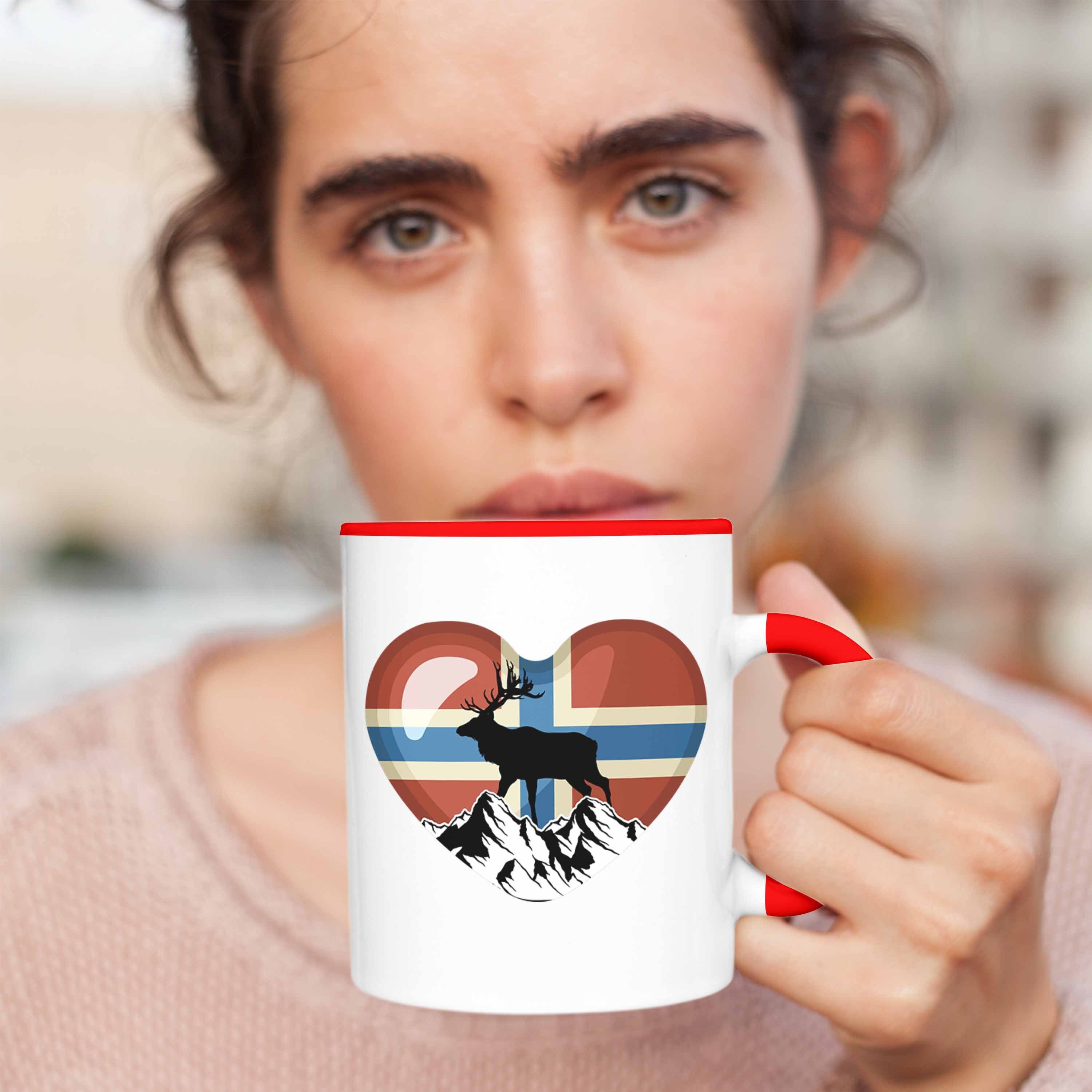Nordkap Rot Herz Tasse Tasse Norwegen Trendation Elch Grafik Trendation Norway - Geschenke Flagge