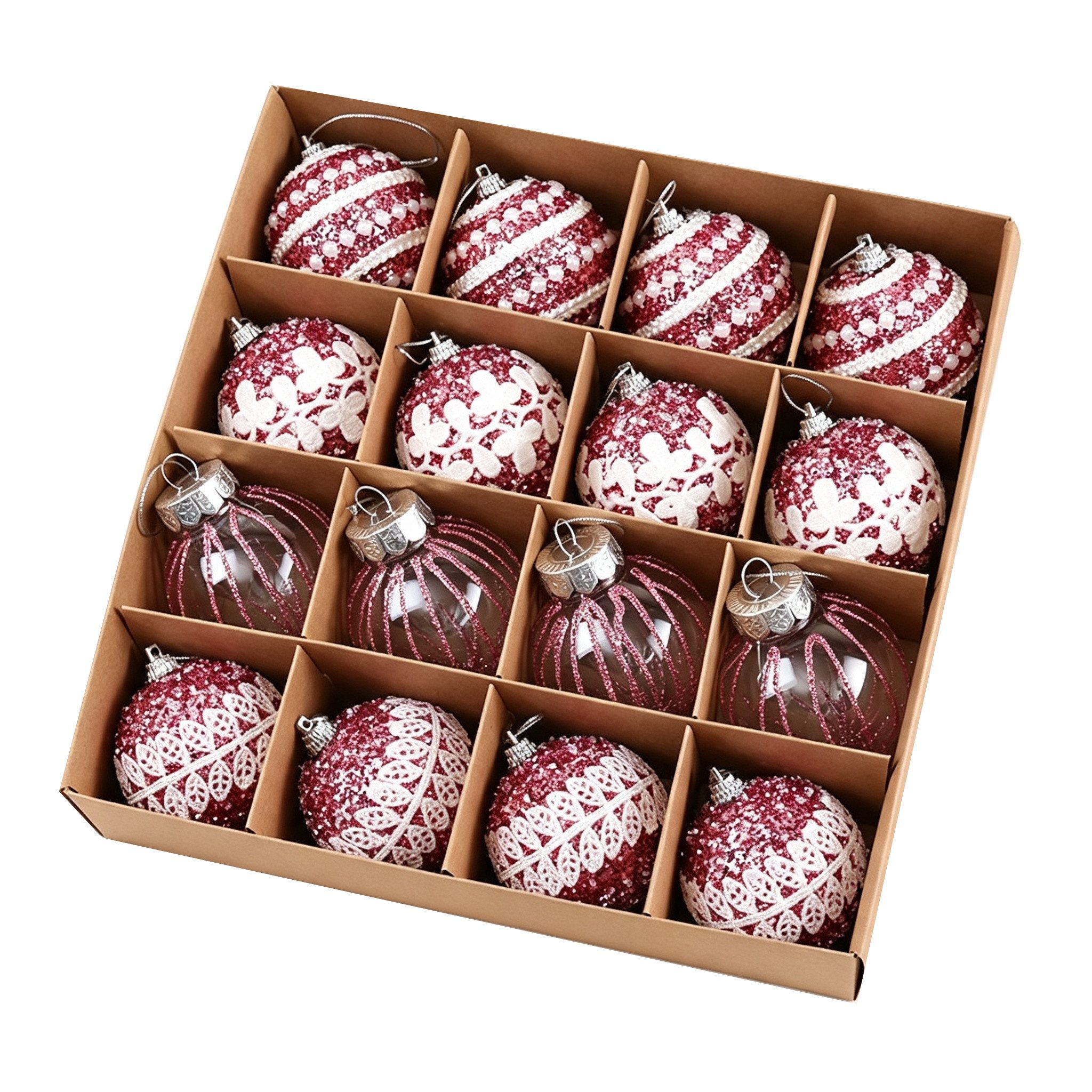 Bomiclss Weihnachtsbaumkugel 16-teiliges Weihnachtskugel-Set, Christbaumkugeln zum Aufhängen, ideal für festliche Partys, Weihnachtsbäume und Kranzdekorationen