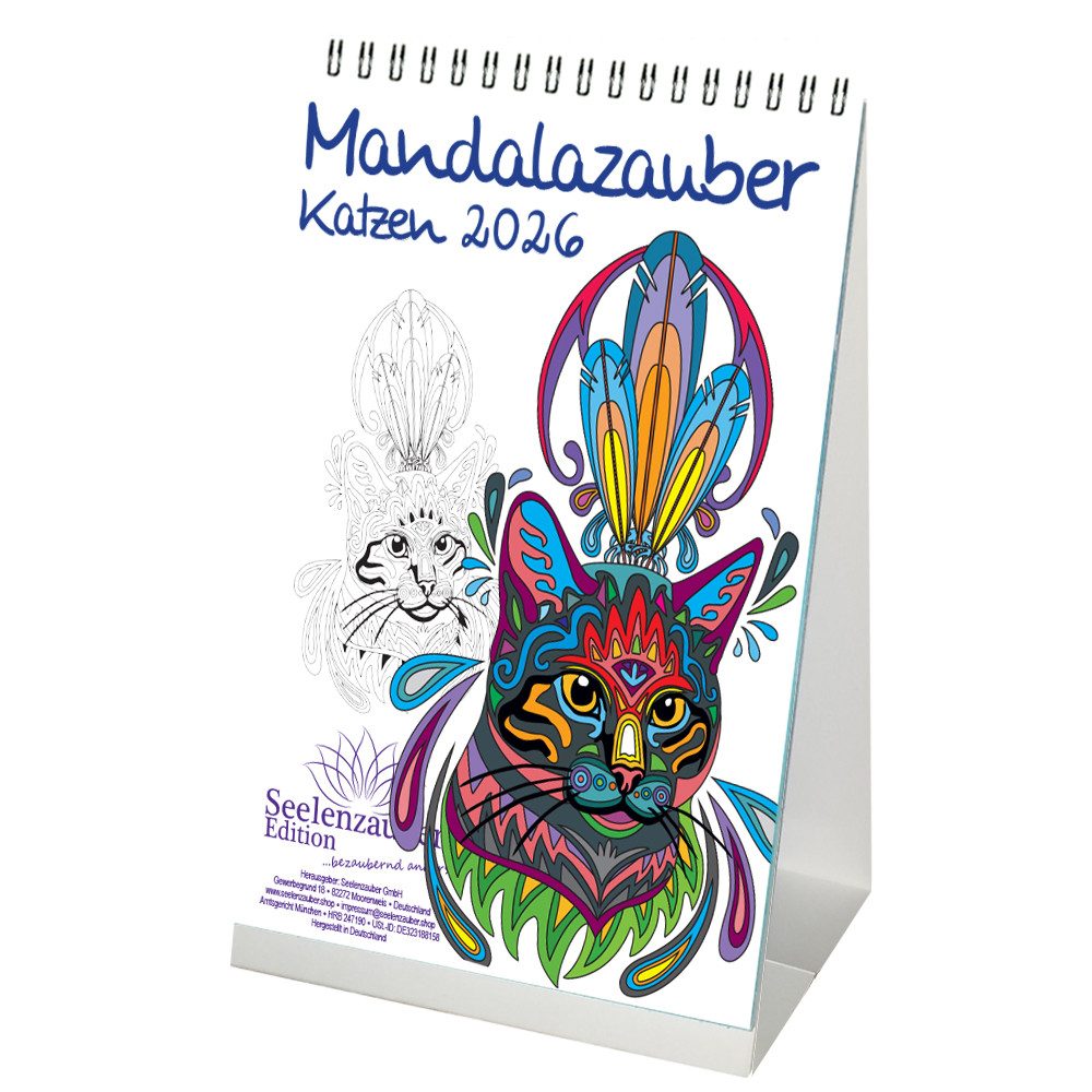 Seelenzauber Tischkalender DIY Mandalazauber Katzen Ausmalkalender DIN A5 Tischkalender 2026