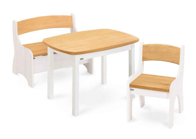 BioKinder - Das gesunde Kinderzimmer Kindersitzgruppe Levin, mit Tisch, Sitzbank und Stuhl, Sitzhöhe 30 cm