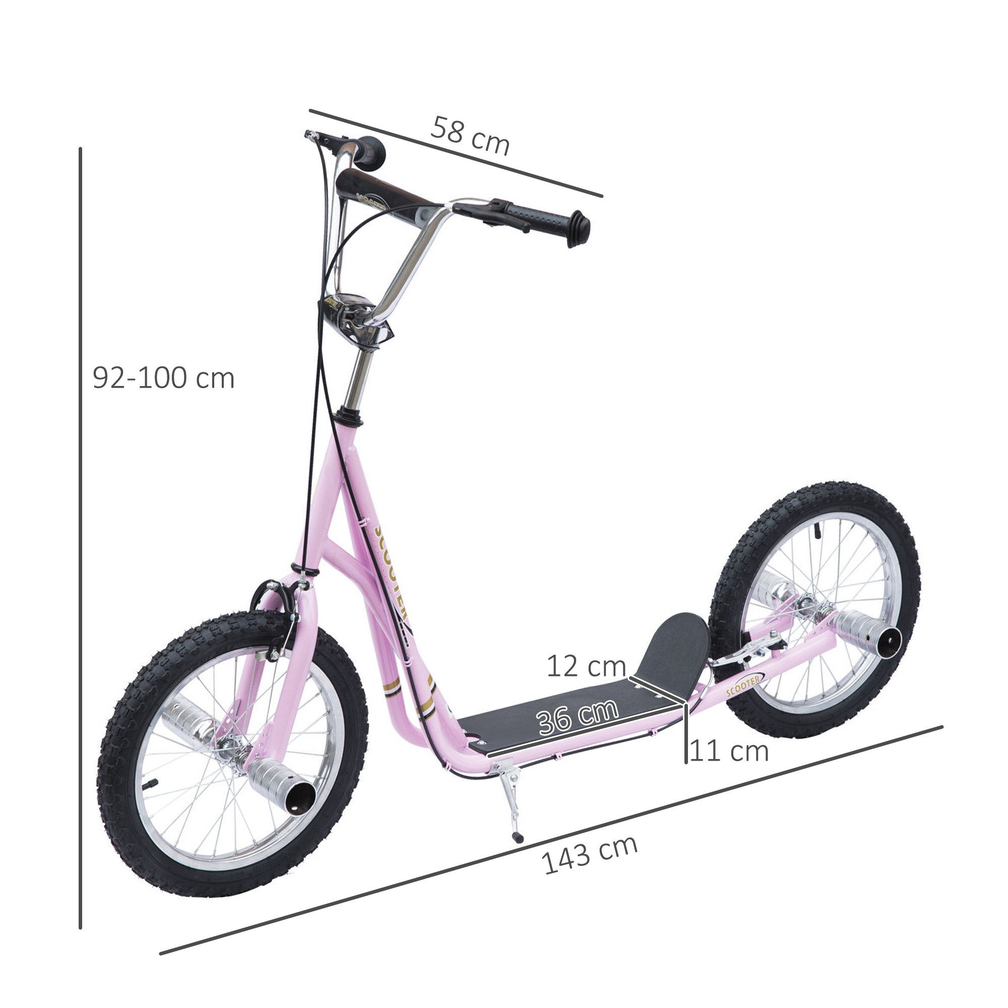 HOMCOM Cityroller Kinderroller Scooter mit verstellbarem Lenker, großen Rädern, 0 km/h, (Kickscooter, 1 tlg., Kinderroller), für Garten, Rosa – Bild 3 von 5