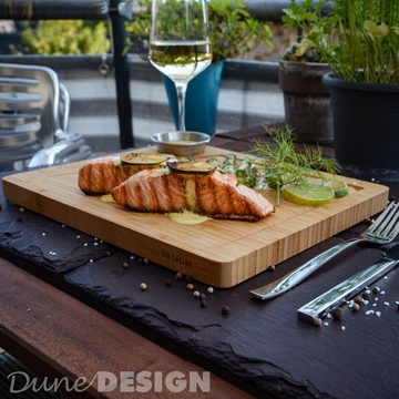 DuneDesign Schneidebrett 4er Set Servierbrett mit Dip-Schale, Holz, 30x25cm Steakbrett aus Holz