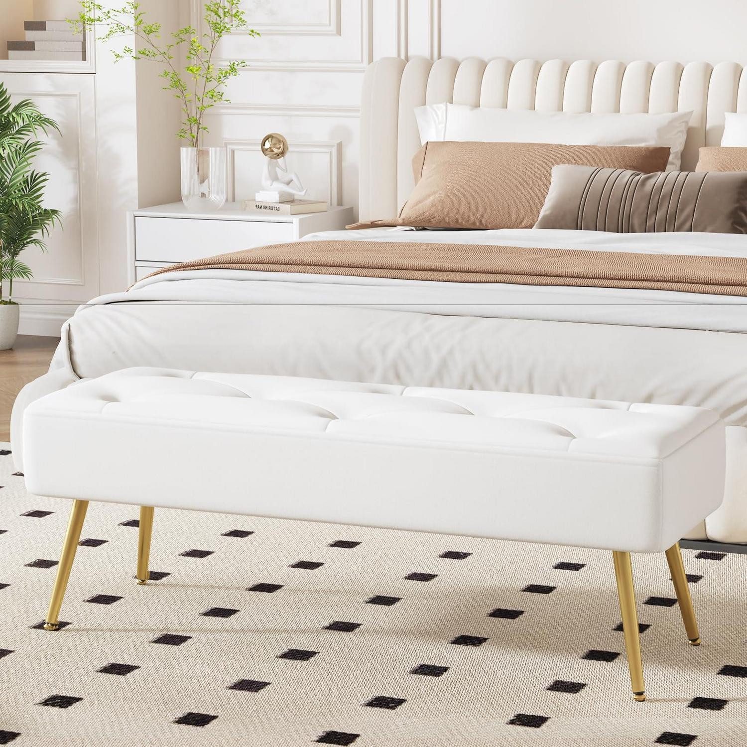 LuxusKollektion Polsterbank Sitzbank 113.5x36.5x43cm Kunstleder Weiß (1-St)