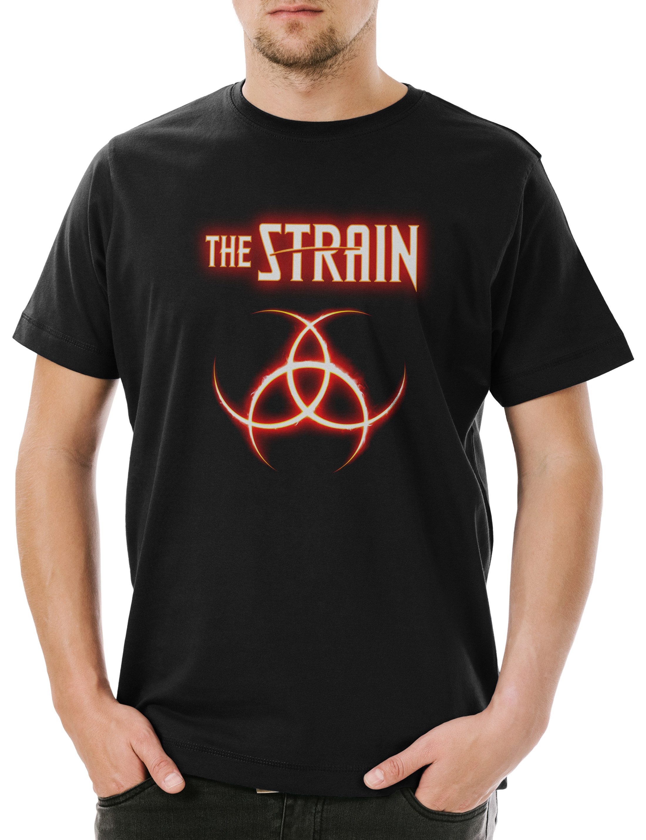 Urban Backwoods Print-Shirt The Strain Biohazard Logo Herren T-Shirt Symbol The Monster Strain (1-tlg) Vampir Guillermo TV Del