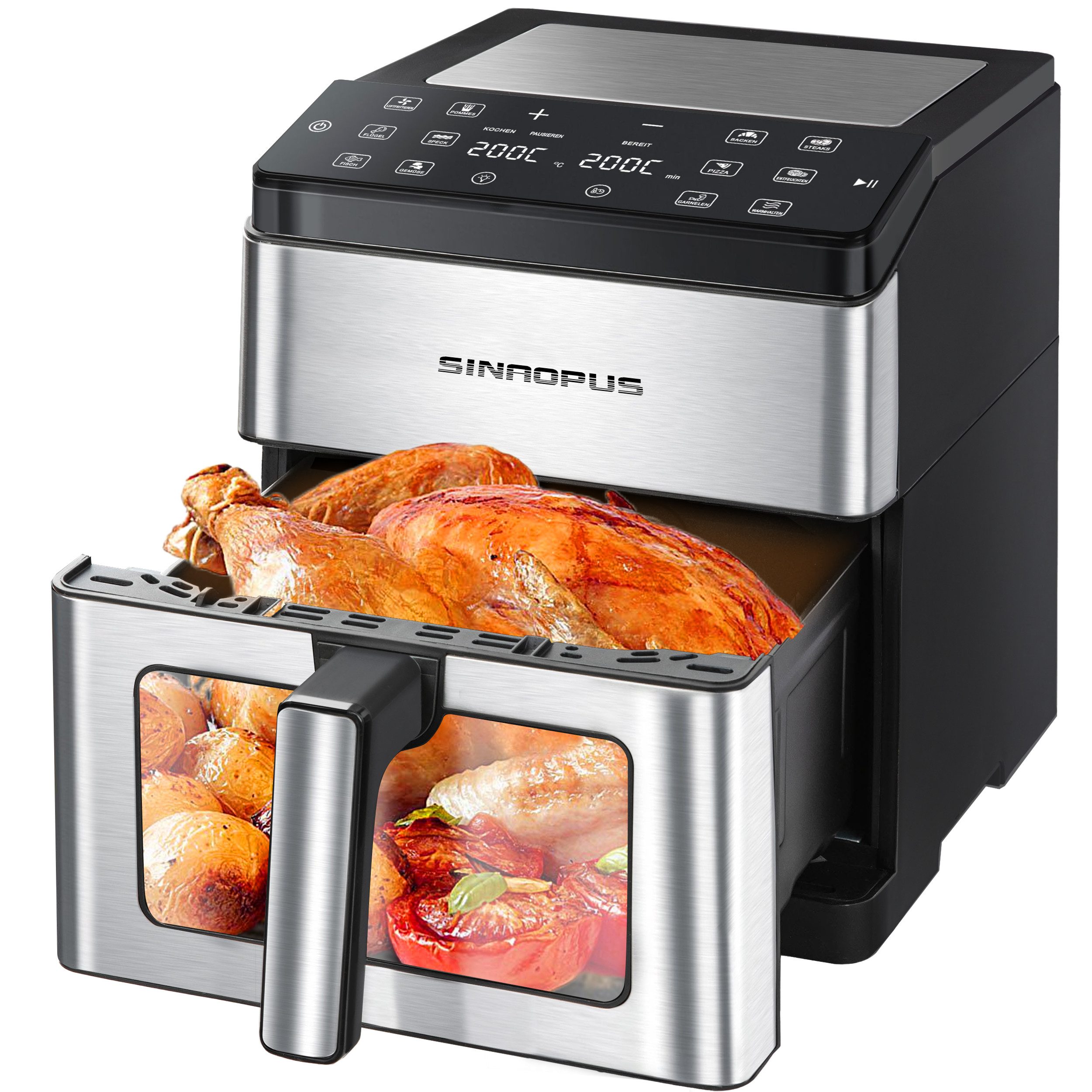 Heißluftfritteuse Fritteuse XXL, 12 Kochfunktionen, einstellbare Zeit und Temperatur