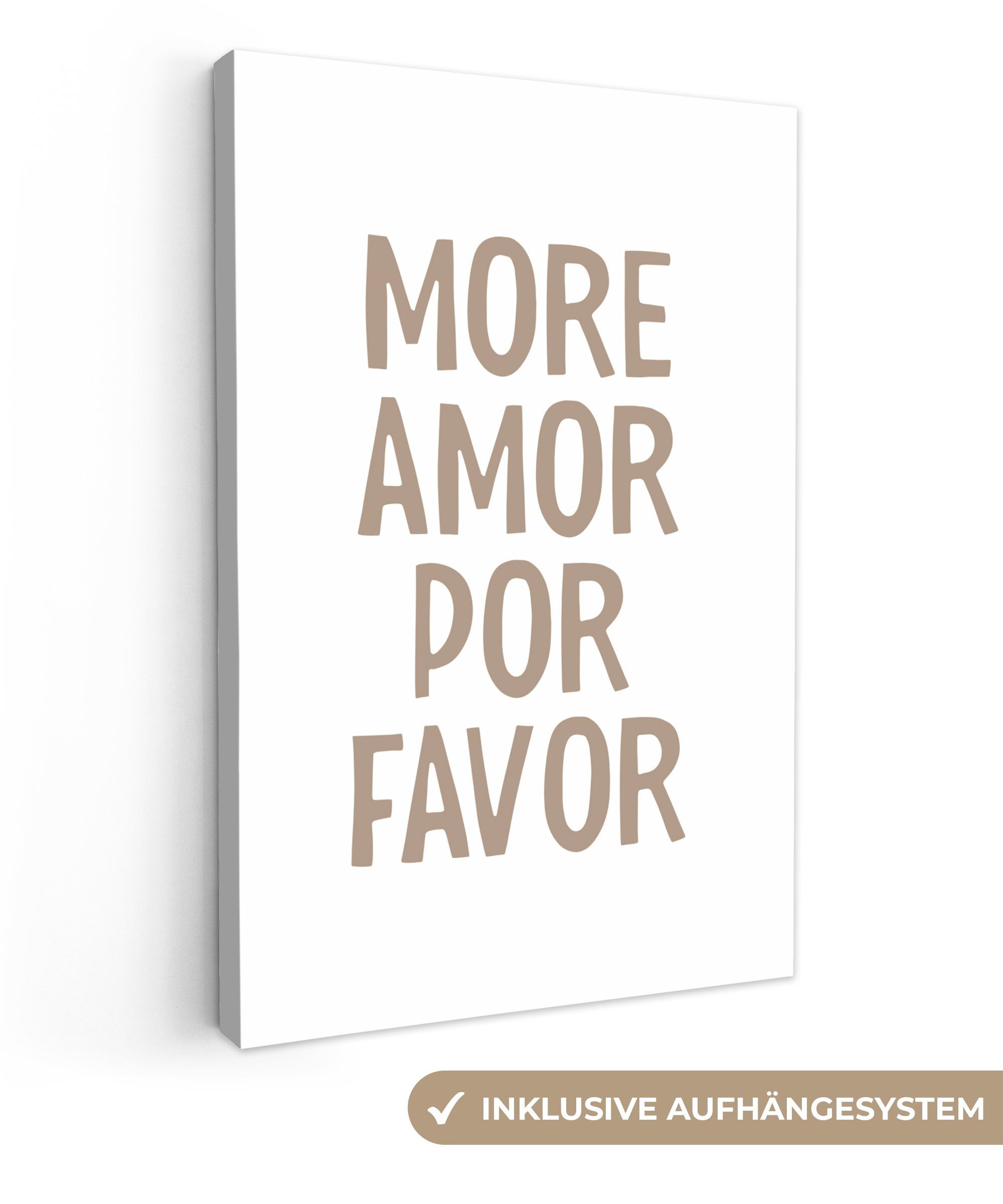 OneMillionCanvasses® Leinwandbild Zitate - More amor por favor - Weiß - Modern, (1 St), Leinwandbild fertig bespannt inkl. Zackenaufhänger, Gemälde, 20x30 cm