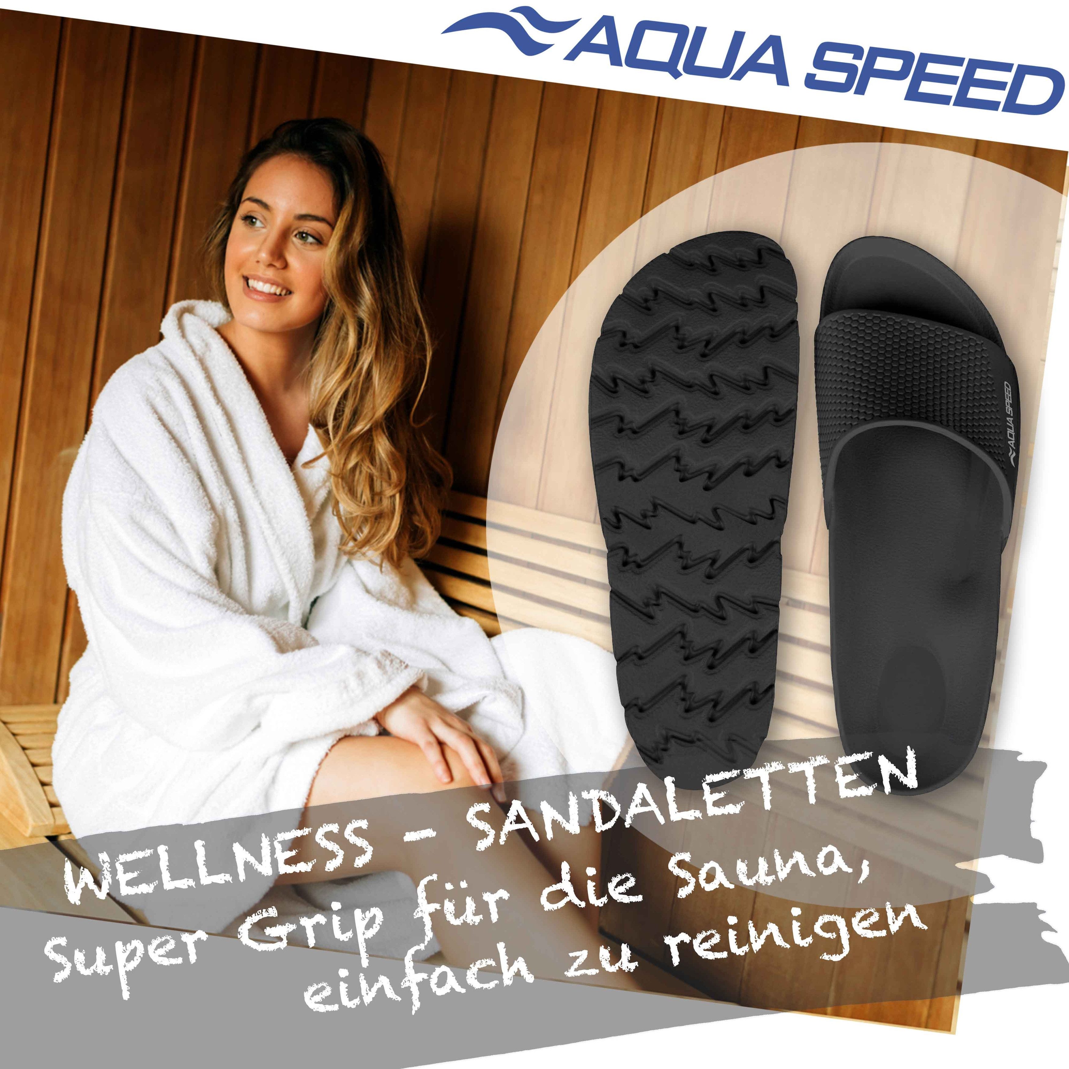 Aqua Speed Badelatschen OSLO + kl. Fasertuch Damen und Herren Duschsandalen Badepantolette